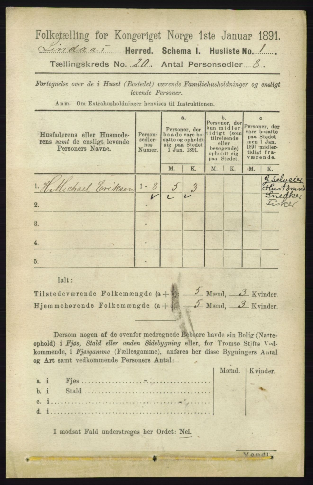 RA, 1891 census for 1263 Lindås, 1891, p. 7273