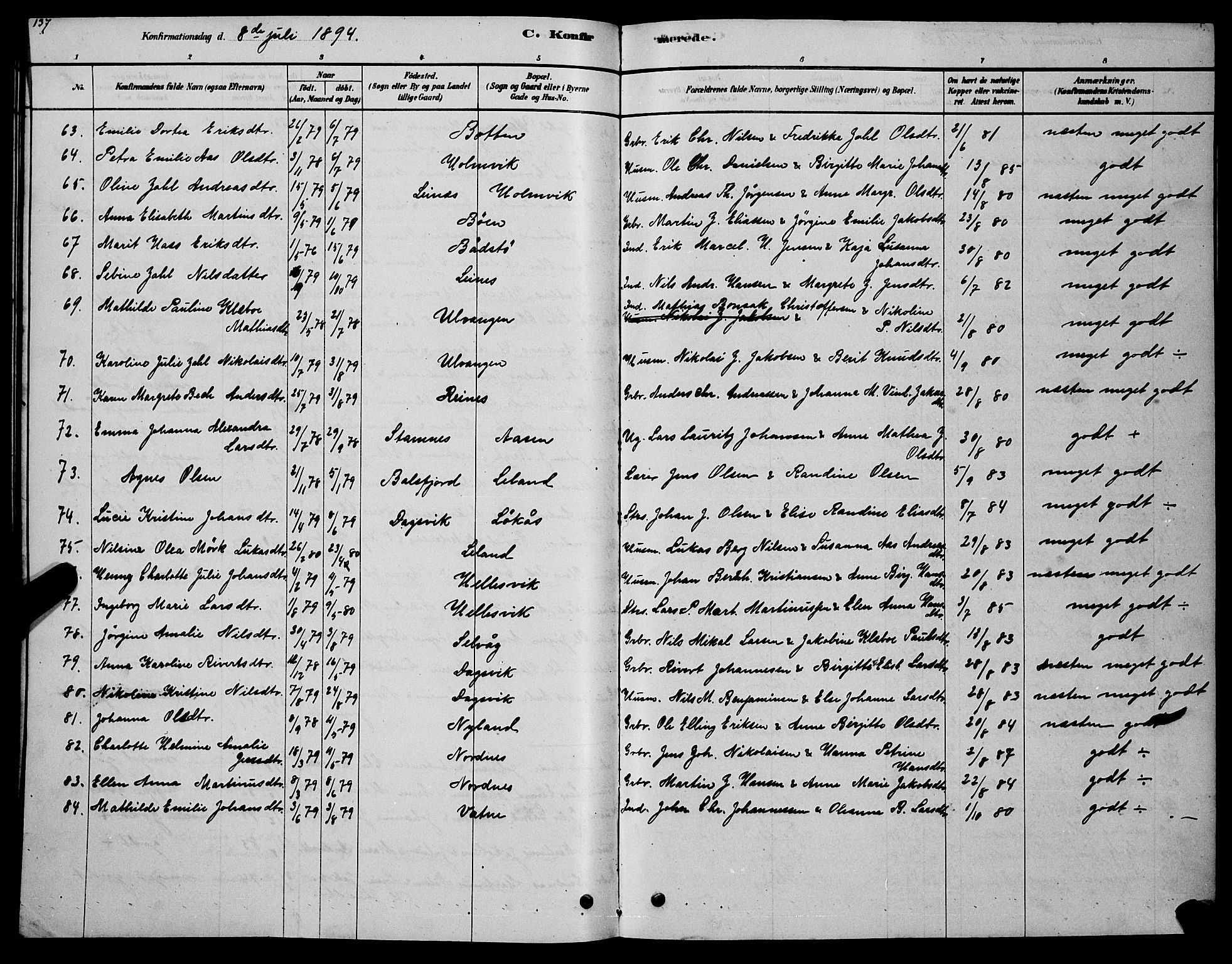 Ministerialprotokoller, klokkerbøker og fødselsregistre - Nordland, AV/SAT-A-1459/831/L0477: Parish register (copy) no. 831C04, 1878-1897, p. 137