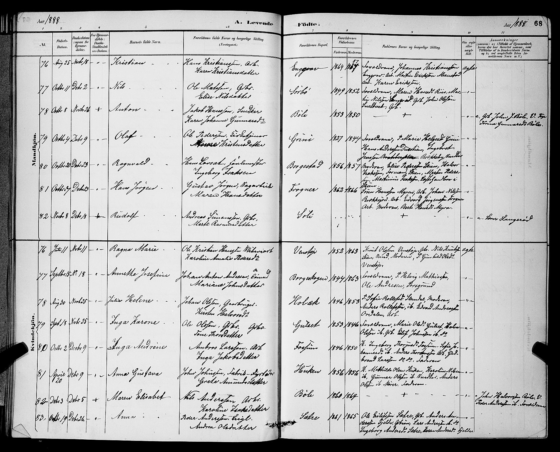 Gjerpen kirkebøker, AV/SAKO-A-265/G/Ga/L0002: Parish register (copy) no. I 2, 1883-1900, p. 68