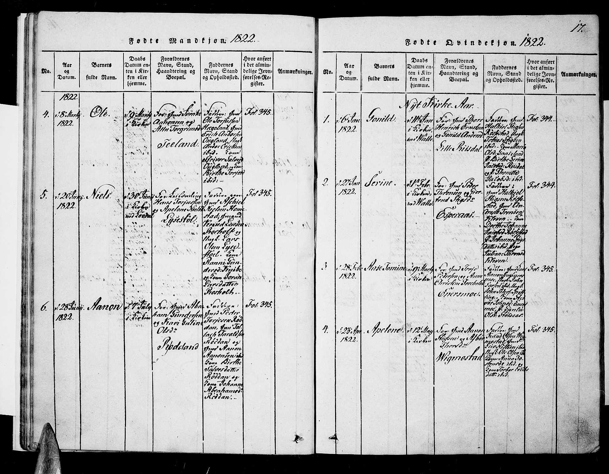Nord-Audnedal sokneprestkontor, SAK/1111-0032/F/Fa/Fab/L0001: Parish register (official) no. A 1, 1816-1858, p. 17
