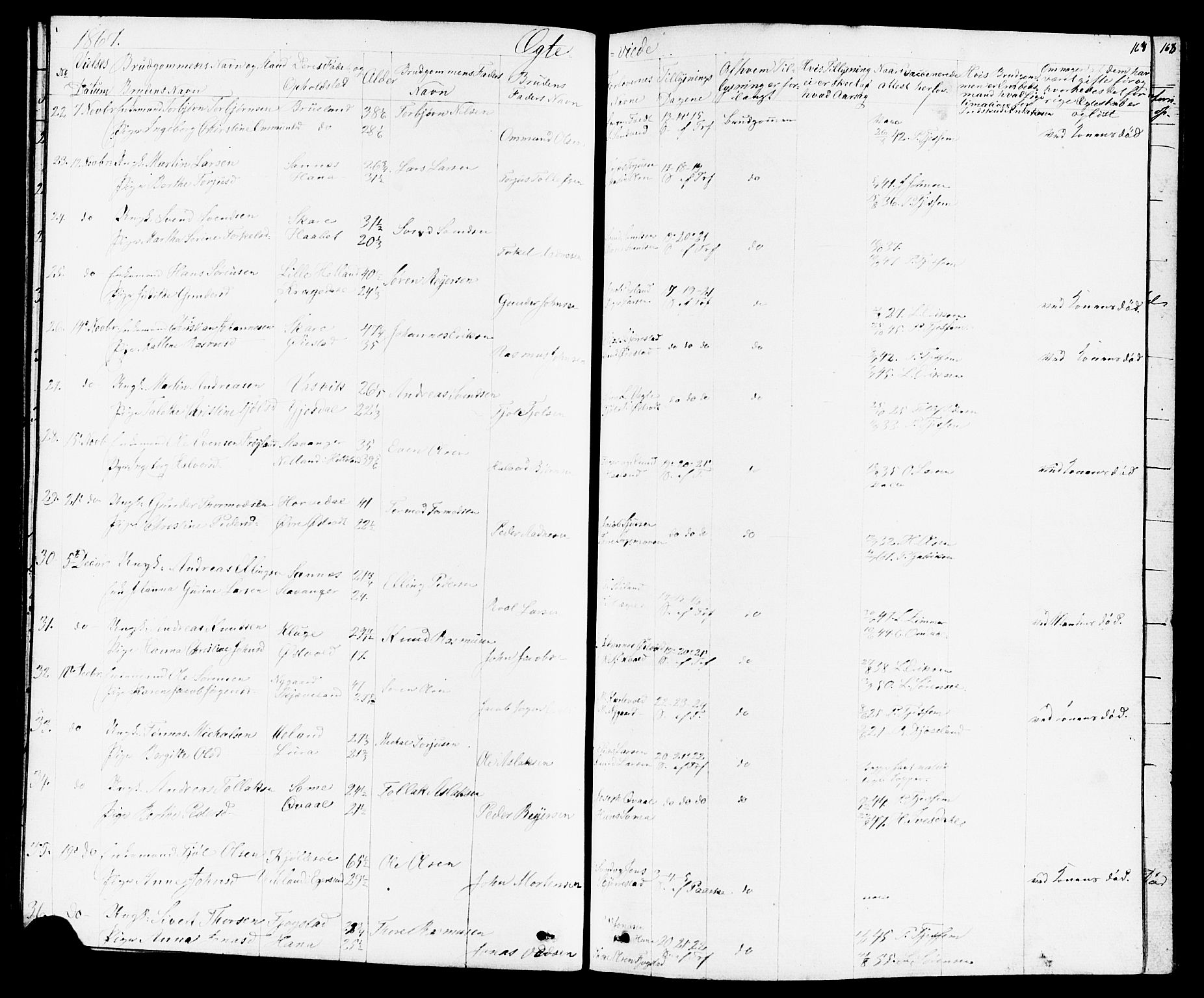 Høyland sokneprestkontor, AV/SAST-A-101799/001/30BB/L0001: Parish register (copy) no. B 1, 1854-1873, p. 164