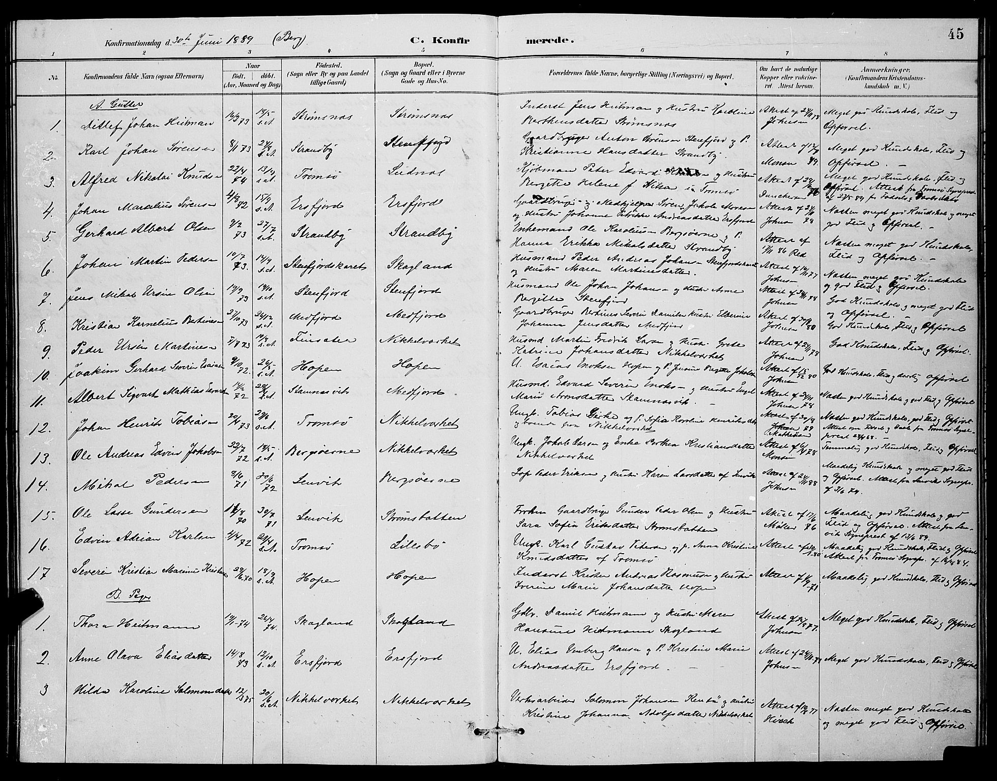 Berg sokneprestkontor, SATØ/S-1318/G/Ga/Gab/L0004klokker: Parish register (copy) no. 4, 1887-1897, p. 45