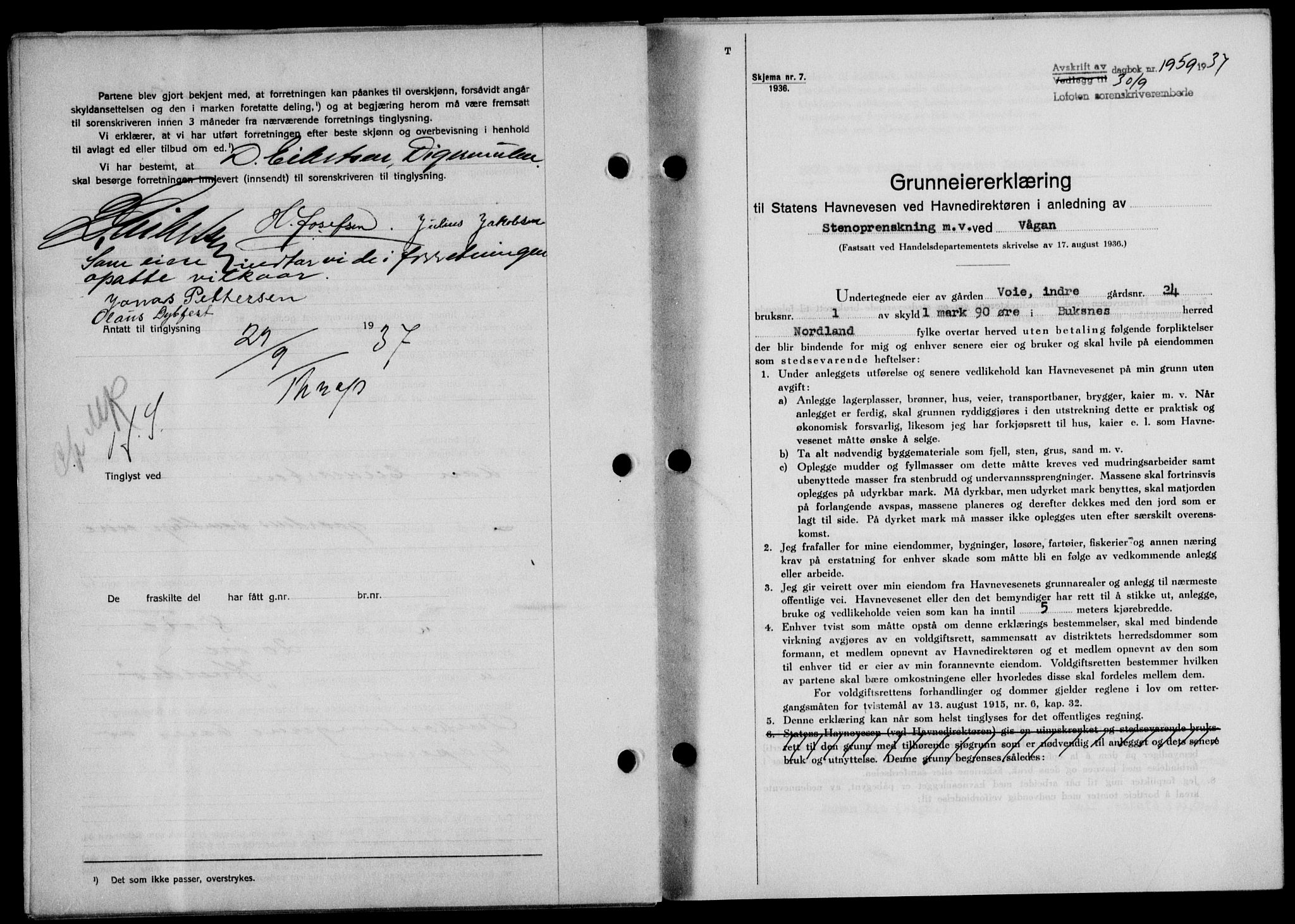 Lofoten sorenskriveri, SAT/A-0017/1/2/2C/L0002a: Mortgage book no. 2a, 1937-1937, Diary no: : 1959/1937