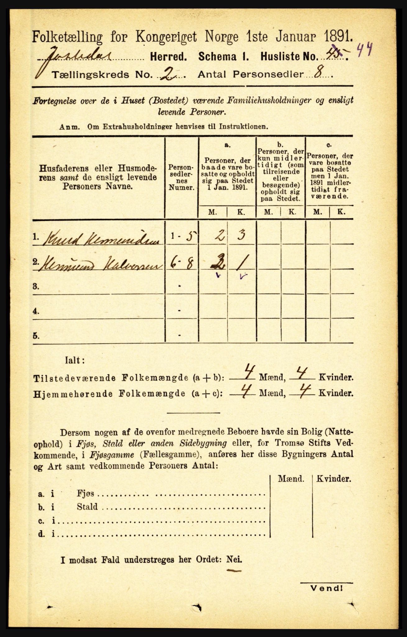 RA, 1891 census for 1427 Jostedal, 1891, p. 495