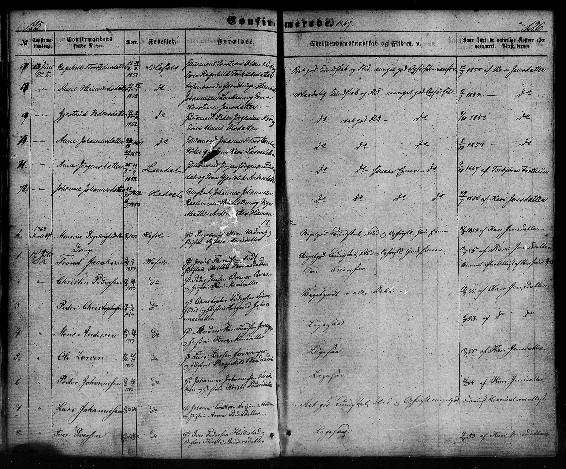 Hafslo sokneprestembete, SAB/A-80301/H/Haa/Haaa/L0012: Parish register (official) no. A 12, 1852-1885, p. 126-127