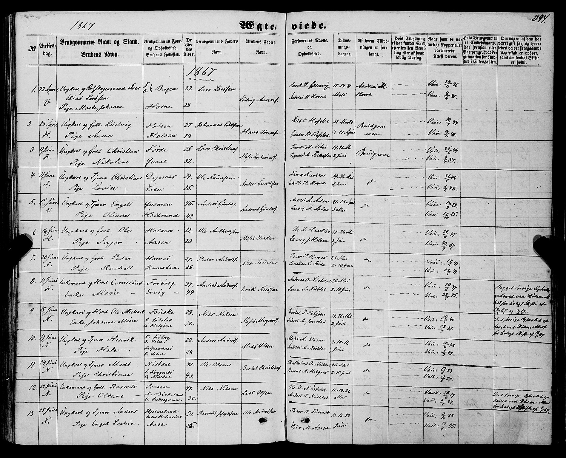 Førde sokneprestembete, AV/SAB-A-79901/H/Haa/Haaa/L0009: Parish register (official) no. A 9, 1861-1877, p. 394