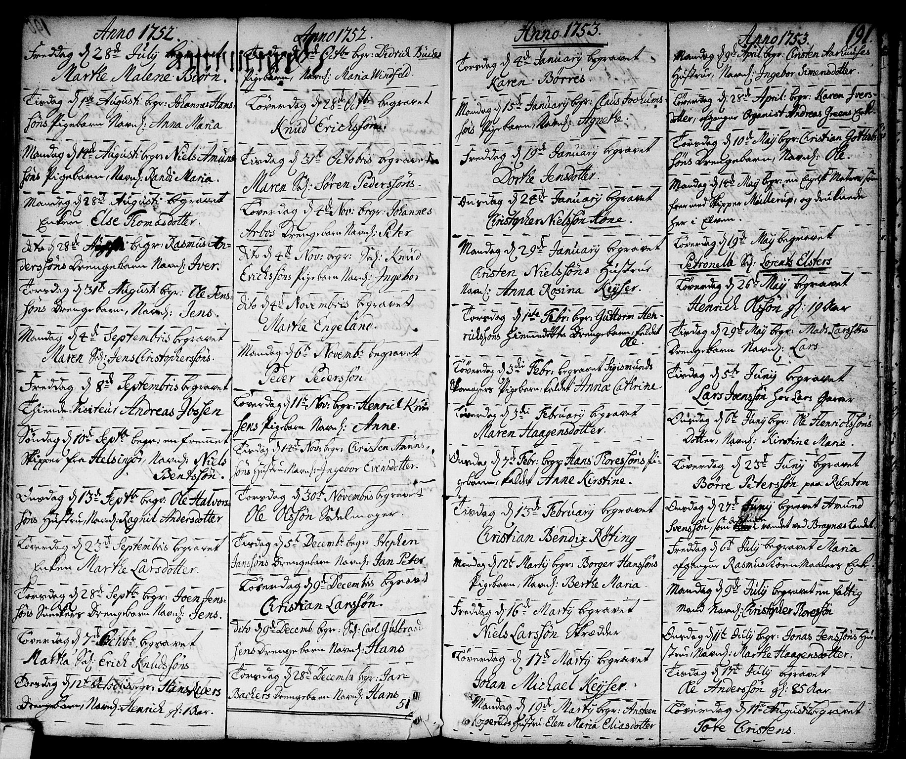 Strømsø kirkebøker, SAKO/A-246/F/Fa/L0009: Parish register (official) no. I 9, 1752-1791, p. 191