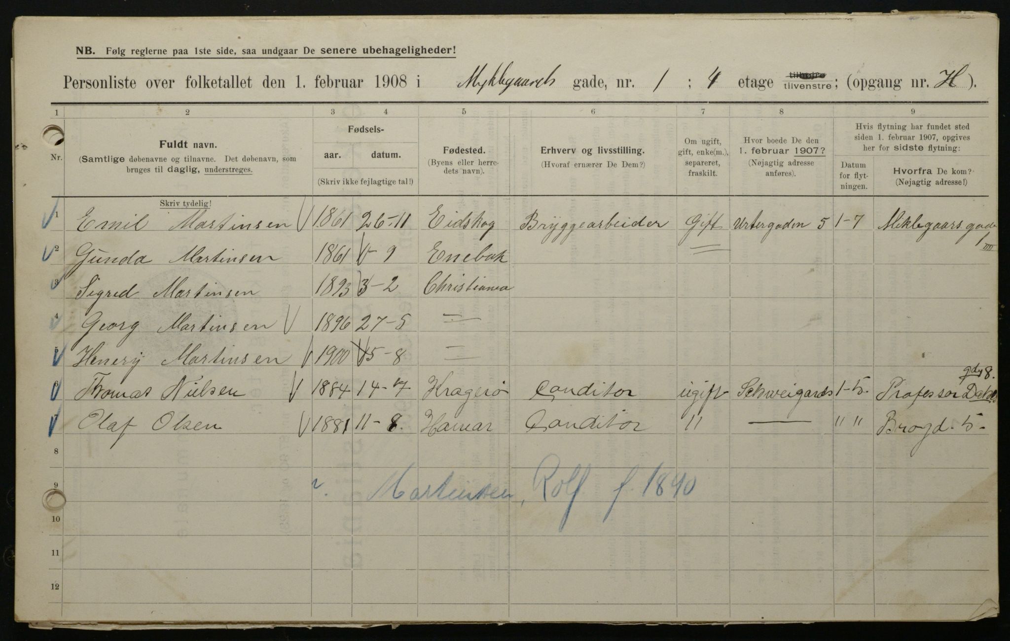 OBA, Municipal Census 1908 for Kristiania, 1908, p. 61074