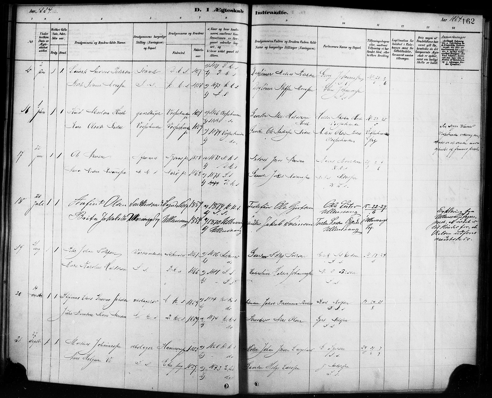 Sandviken Sokneprestembete, AV/SAB-A-77601/H/Ha/L0002: Parish register (official) no. A 2, 1878-1896, p. 162