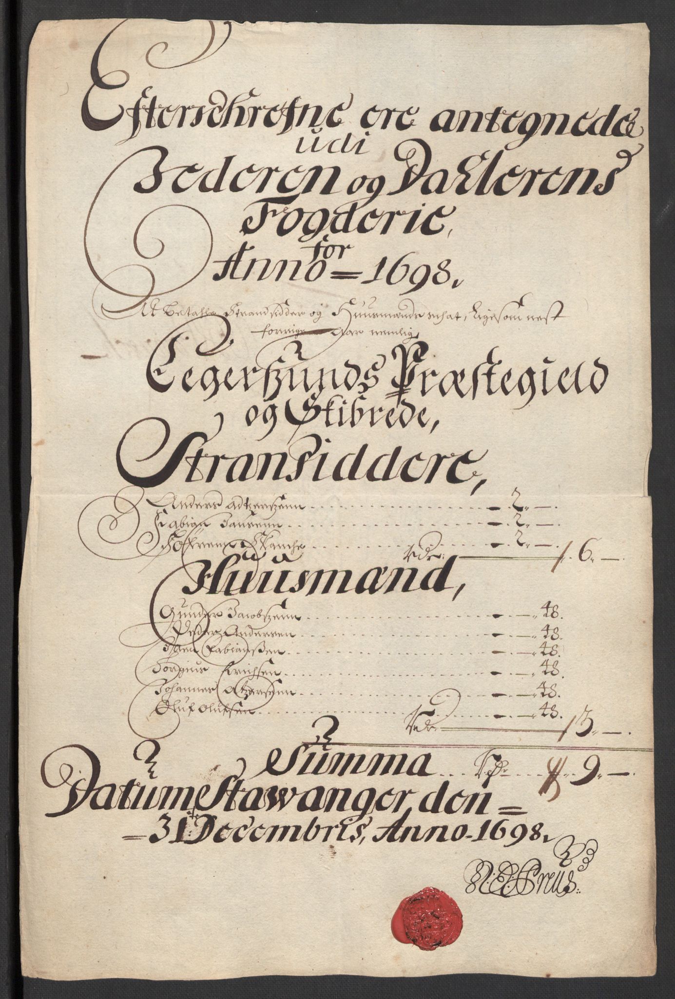 Rentekammeret inntil 1814, Reviderte regnskaper, Fogderegnskap, RA/EA-4092/R46/L2729: Fogderegnskap Jæren og Dalane, 1697-1698, p. 130