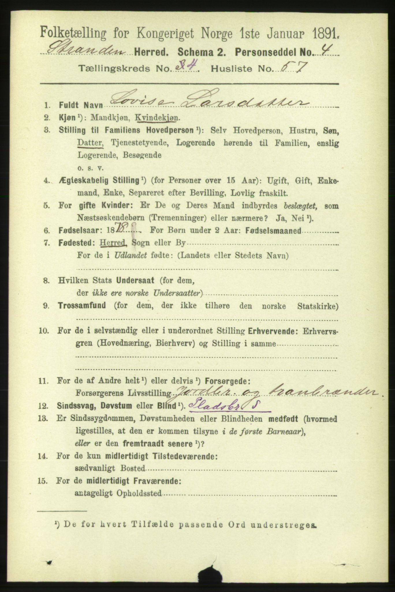 RA, 1891 census for 1525 Stranda, 1891, p. 957