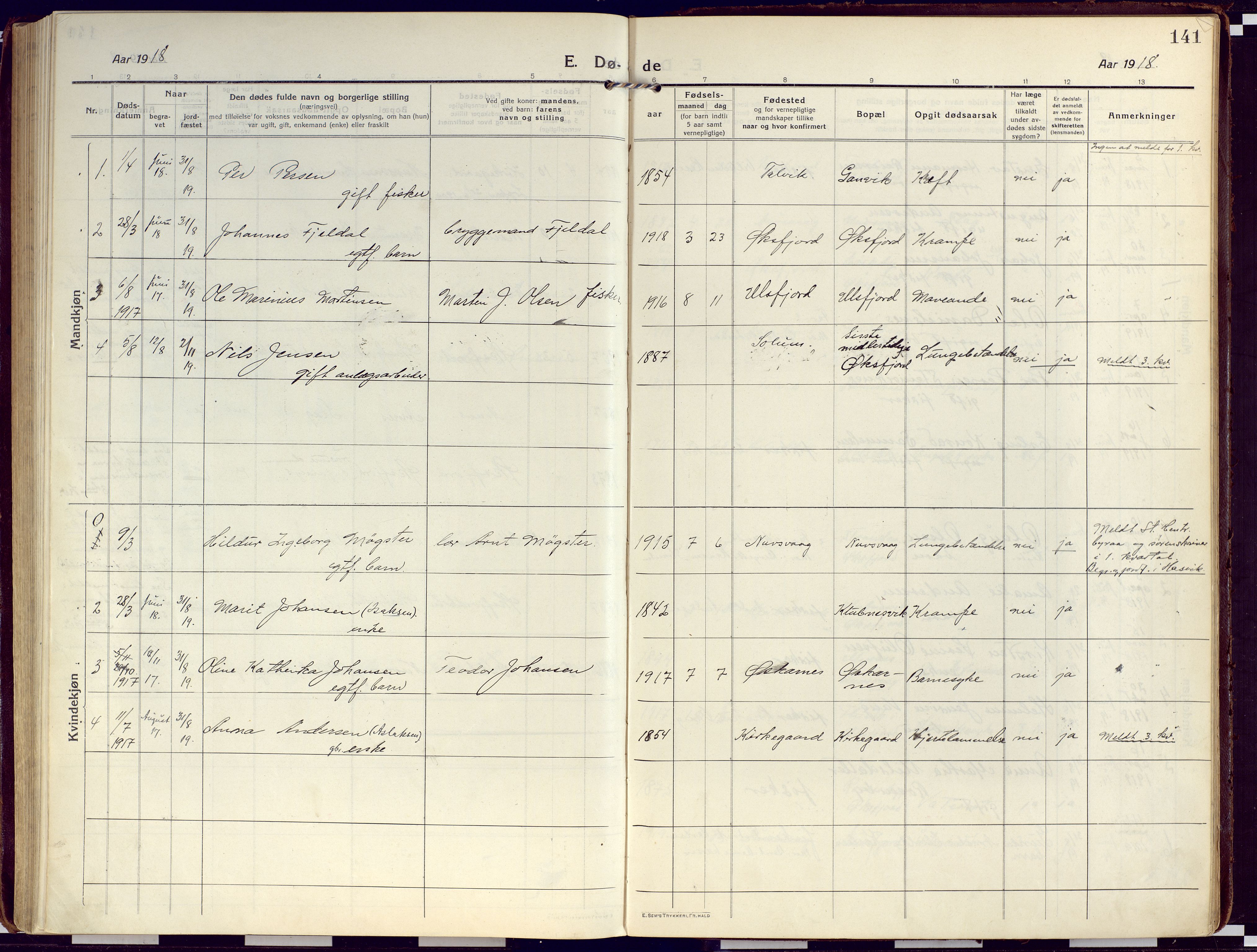 Loppa sokneprestkontor, SATØ/S-1339/H/Ha/L0012kirke: Parish register (official) no. 12, 1917-1932, p. 141