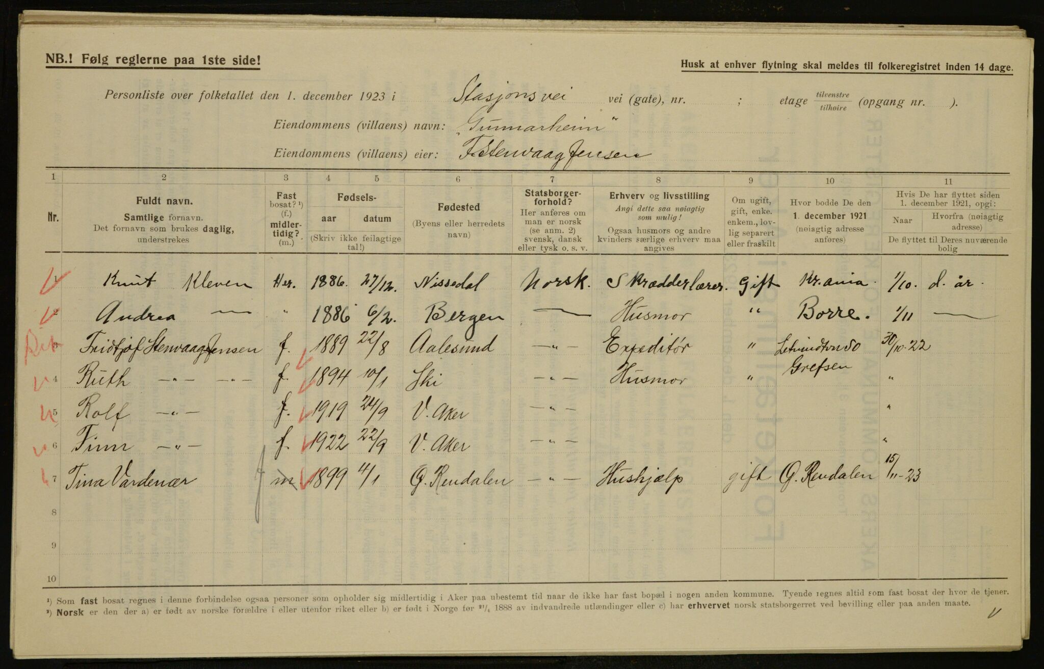 , Municipal Census 1923 for Aker, 1923, p. 18272