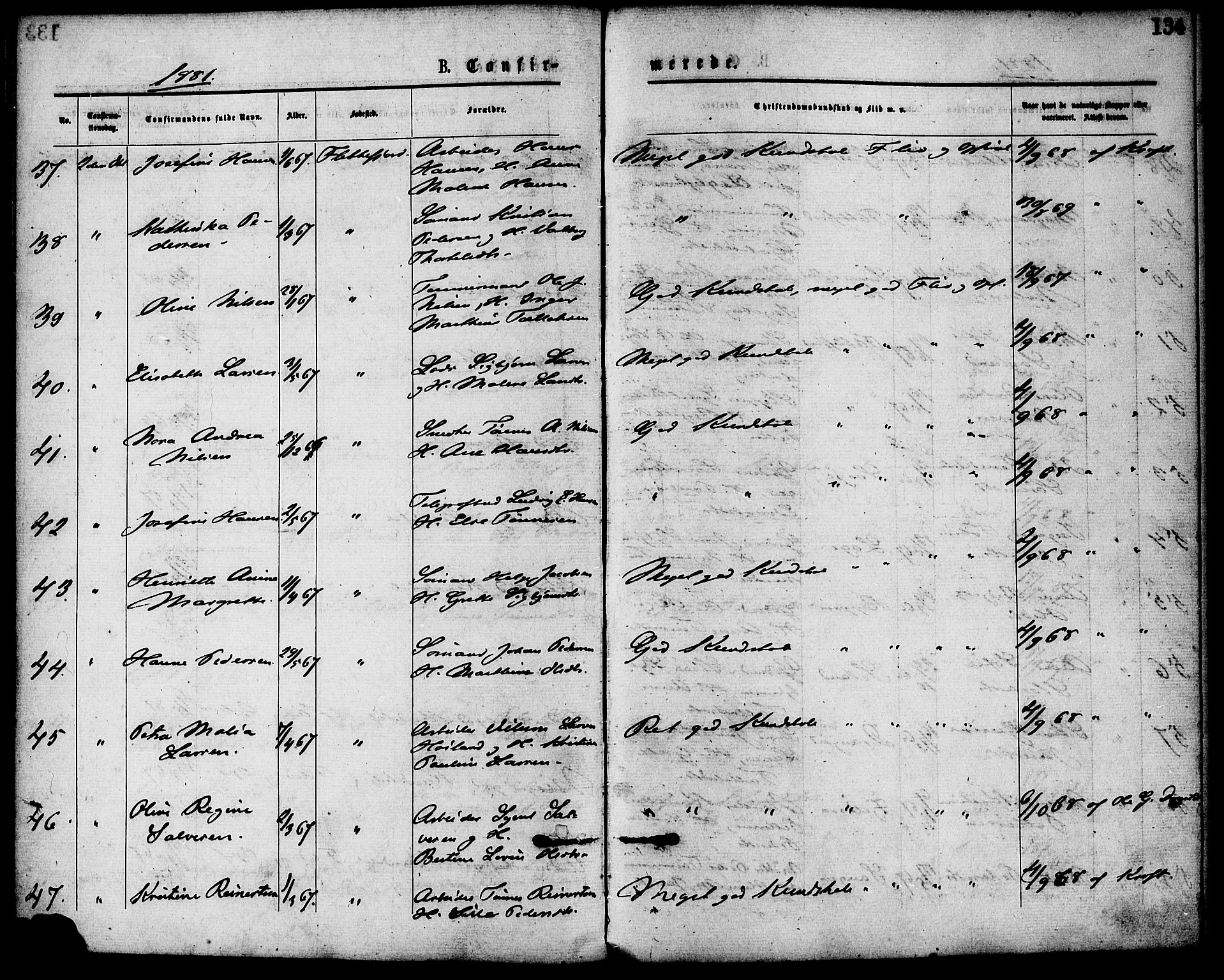 Flekkefjord sokneprestkontor, AV/SAK-1111-0012/F/Fa/Fac/L0007: Parish register (official) no. A 7, 1875-1885, p. 134