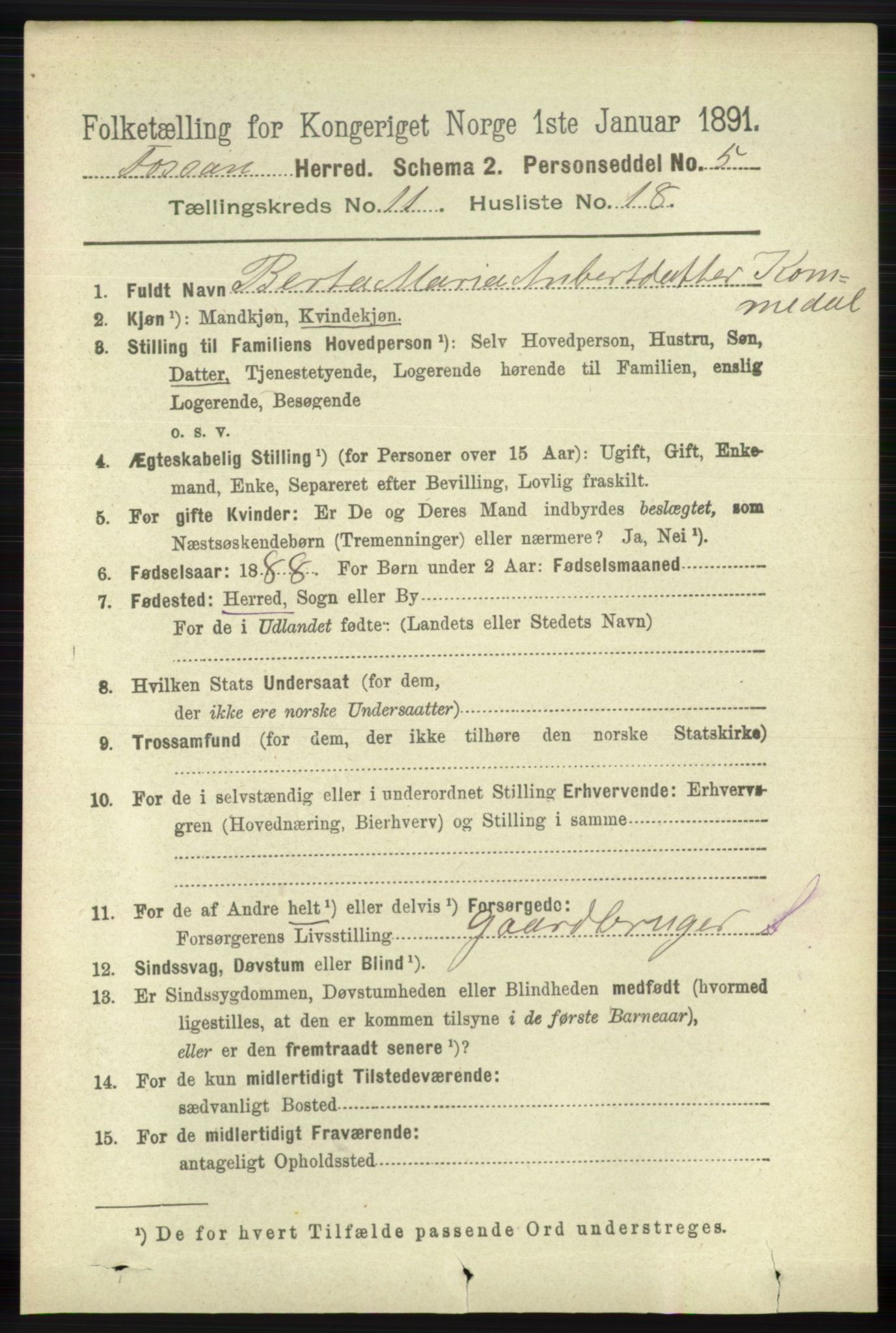 RA, 1891 census for 1129 Forsand, 1891, p. 1911