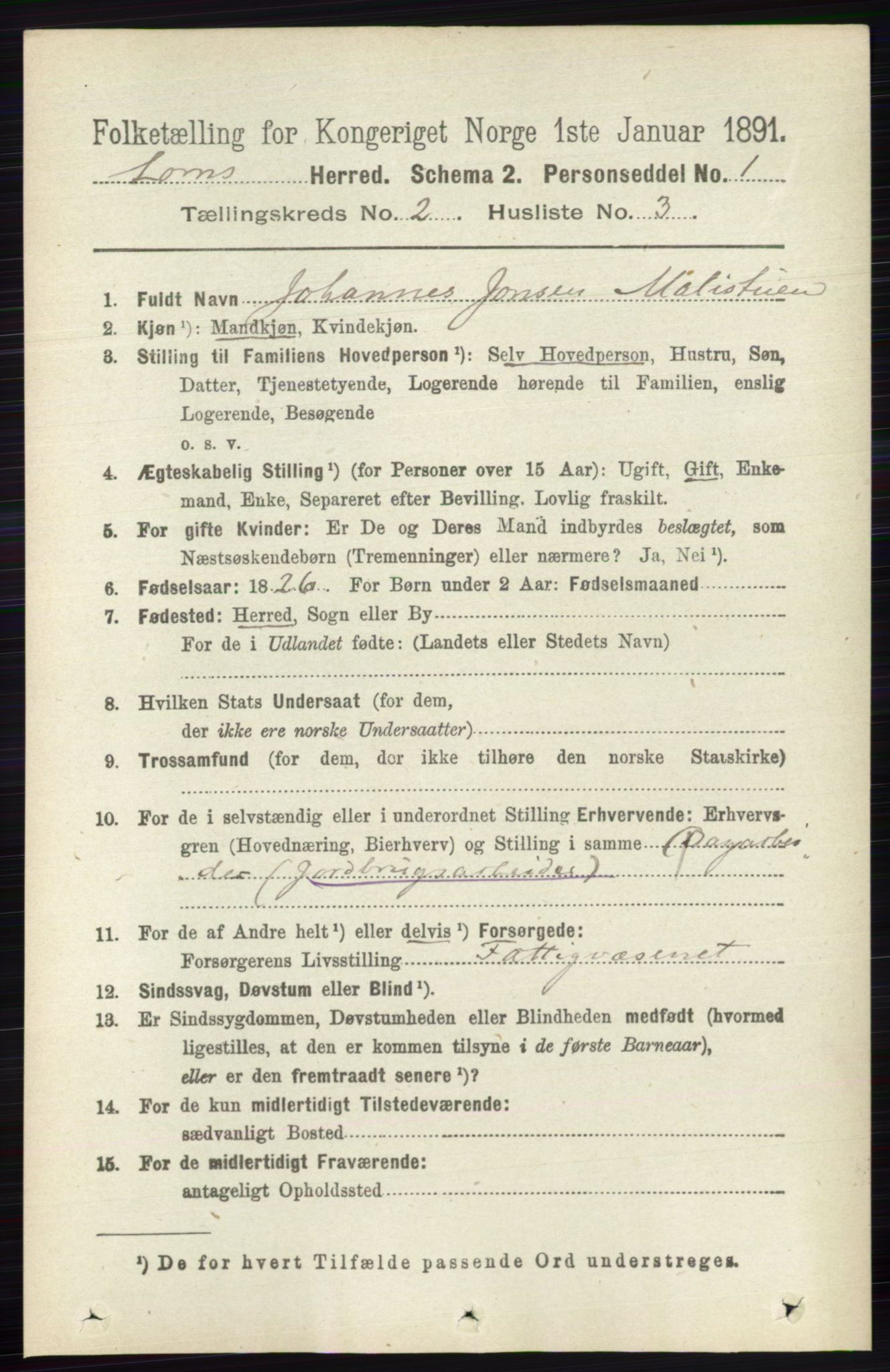 RA, 1891 census for 0514 Lom, 1891, p. 797