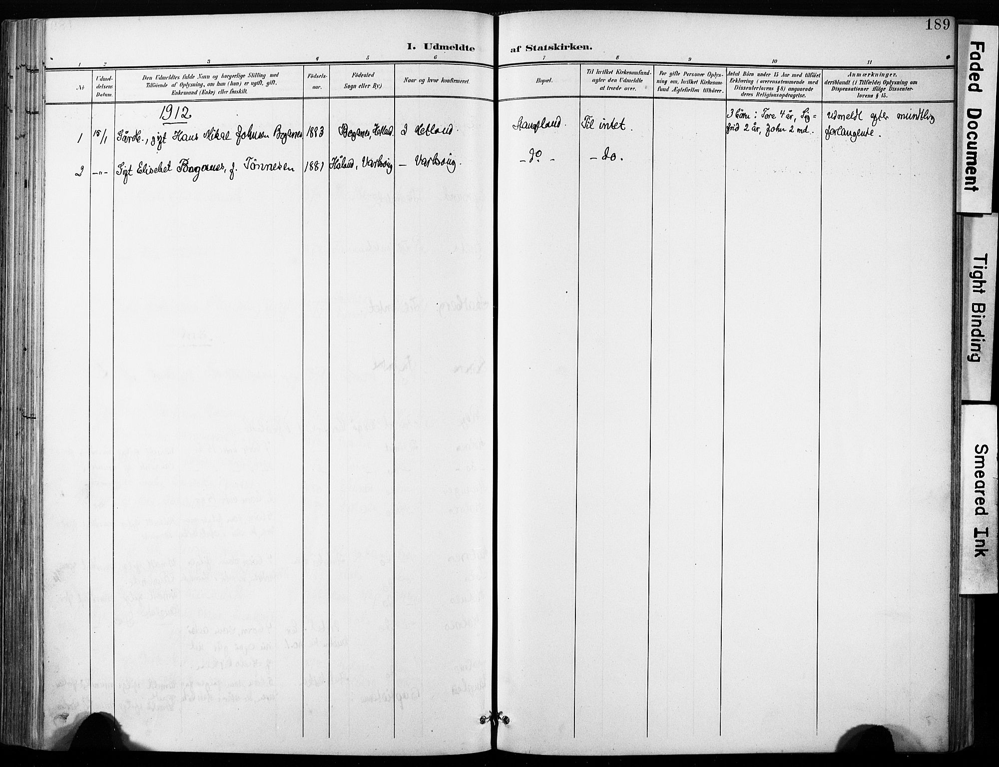 Håland sokneprestkontor, SAST/A-101802/001/30BA/L0013: Parish register (official) no. A 12, 1901-1913, p. 189