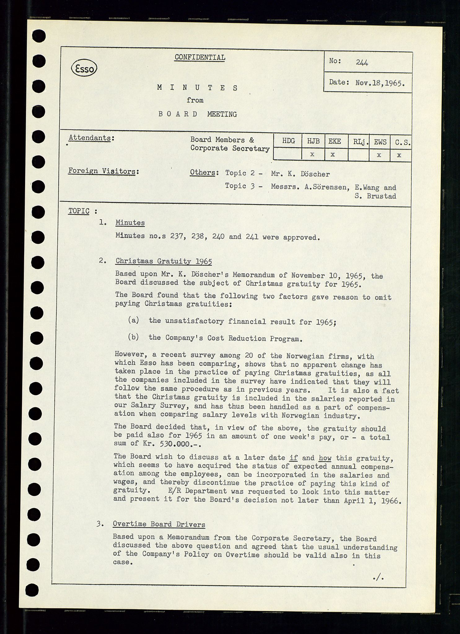 Pa 0982 - Esso Norge A/S, AV/SAST-A-100448/A/Aa/L0002/0001: Den administrerende direksjon Board minutes (styrereferater) / Den administrerende direksjon Board minutes (styrereferater), 1965, p. 20