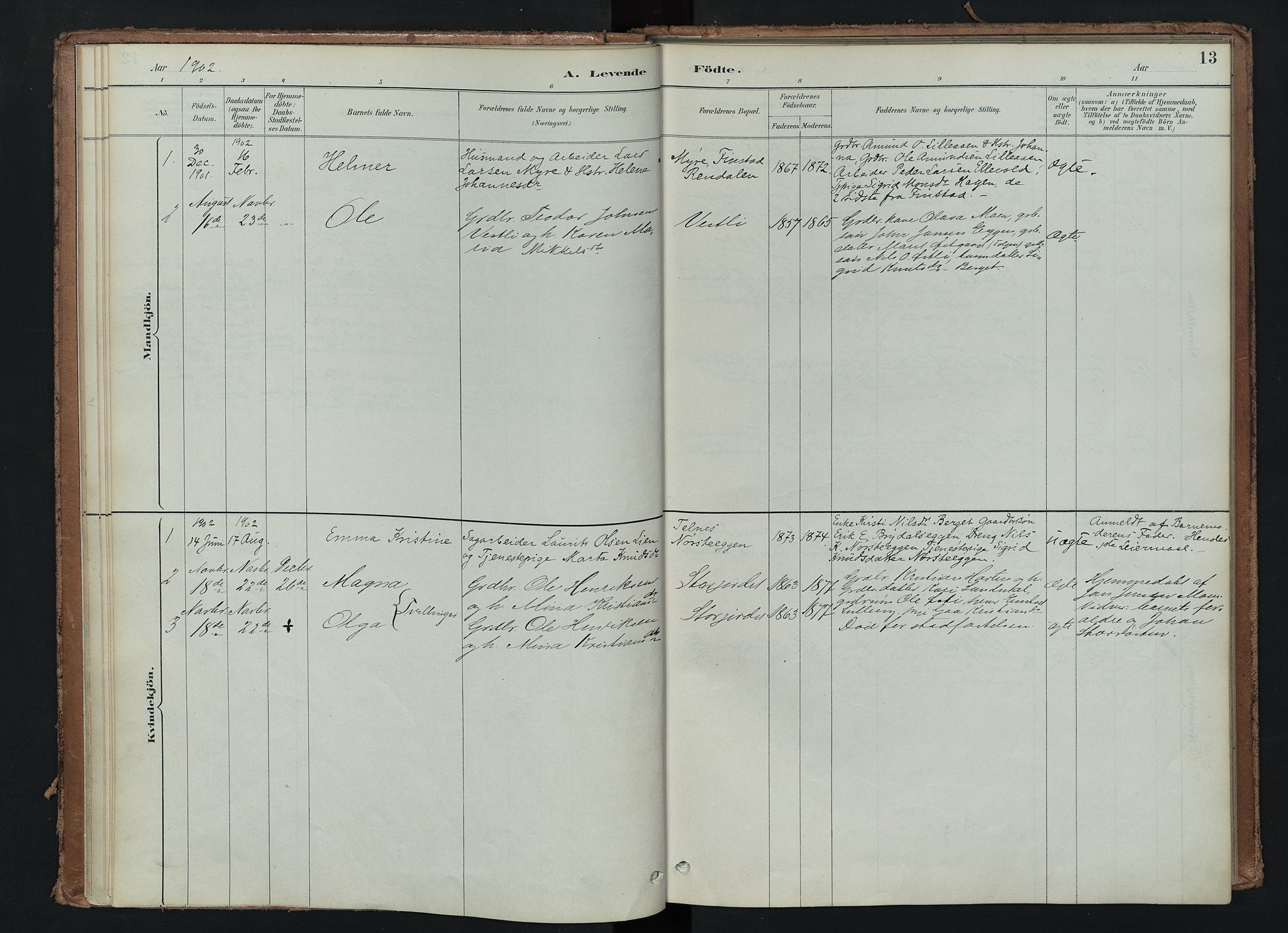 Tynset prestekontor, SAH/PREST-058/H/Ha/Haa/L0024: Parish register (official) no. 24, 1885-1916, p. 13
