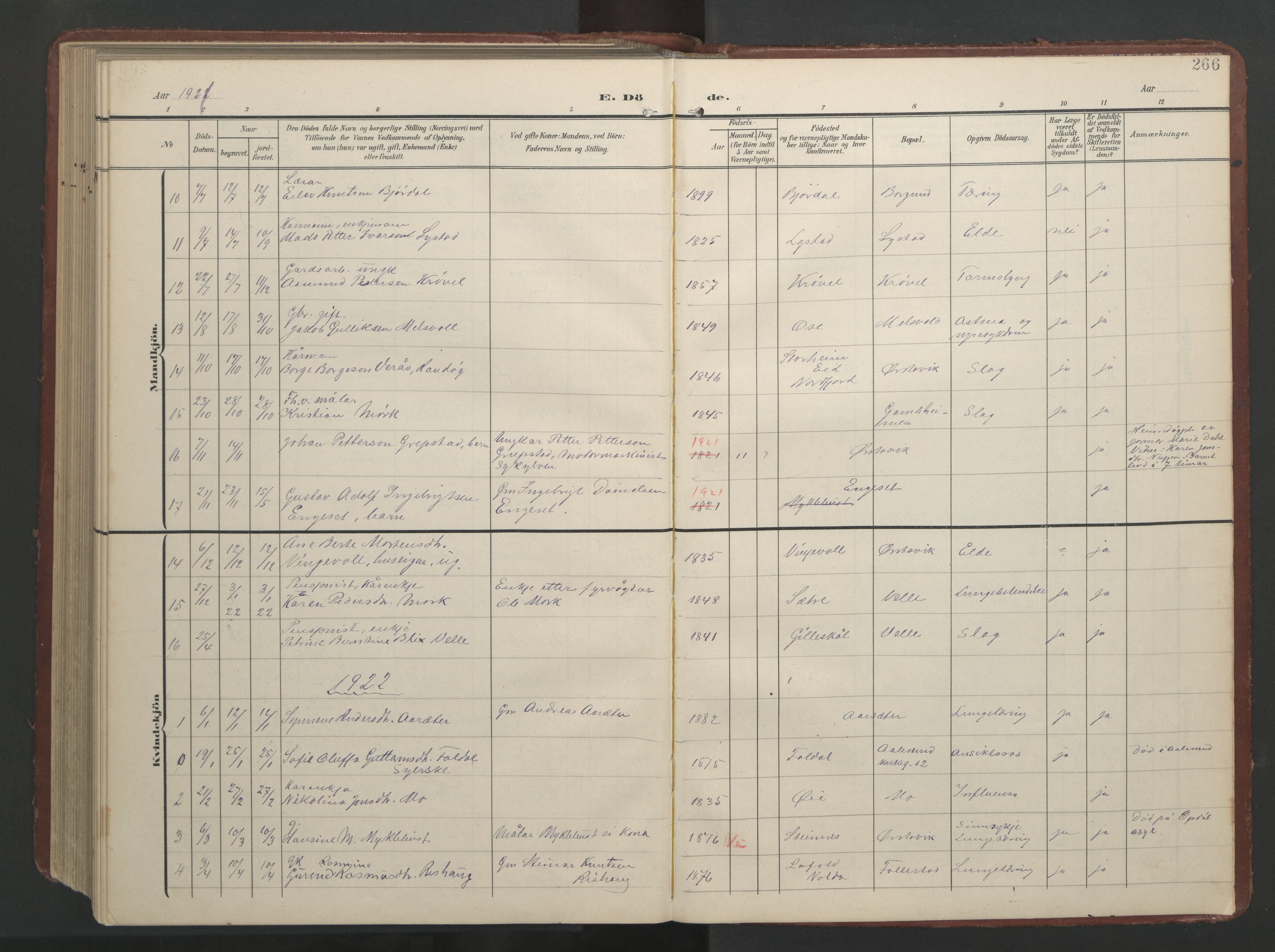 Ministerialprotokoller, klokkerbøker og fødselsregistre - Møre og Romsdal, AV/SAT-A-1454/513/L0190: Parish register (copy) no. 513C04, 1904-1926, p. 266