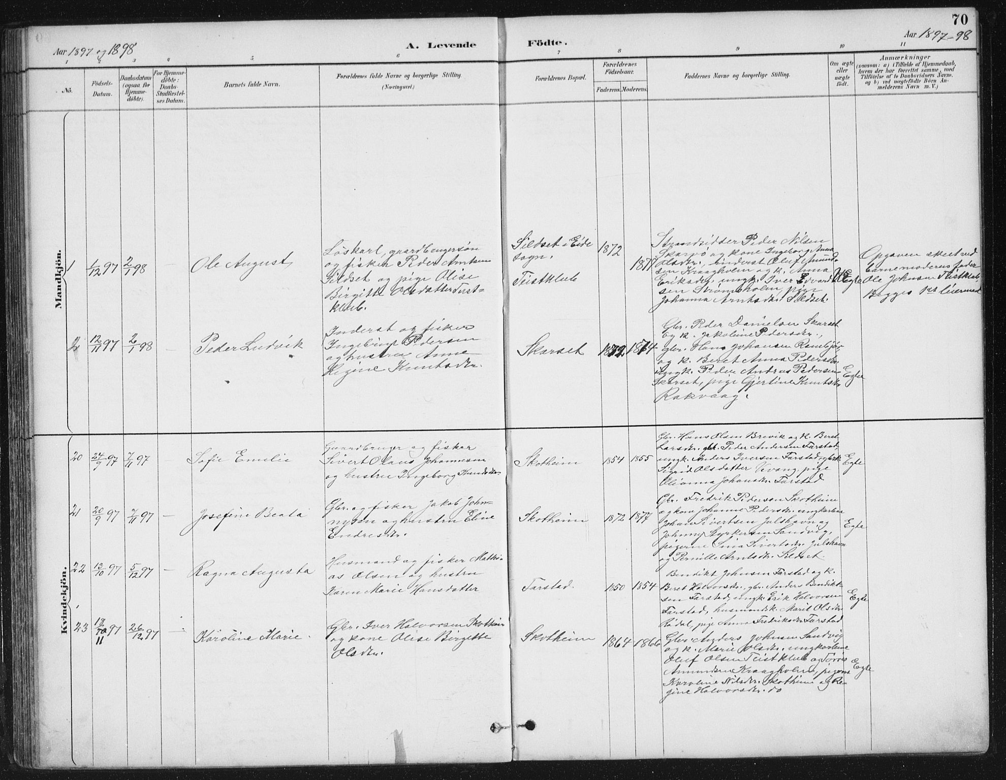 Ministerialprotokoller, klokkerbøker og fødselsregistre - Møre og Romsdal, AV/SAT-A-1454/567/L0783: Parish register (copy) no. 567C03, 1887-1903, p. 70