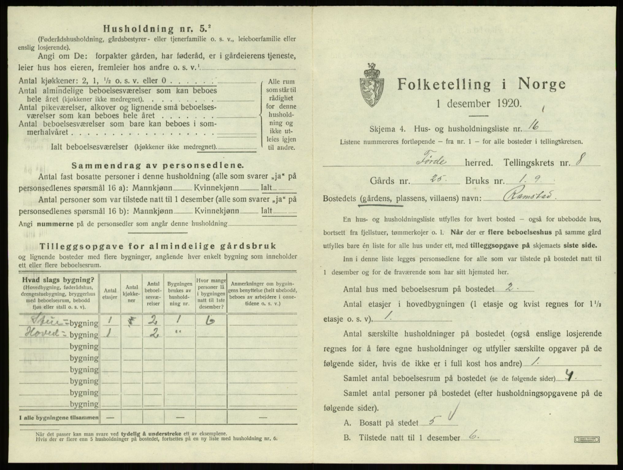 SAB, 1920 census for Førde, 1920, p. 468