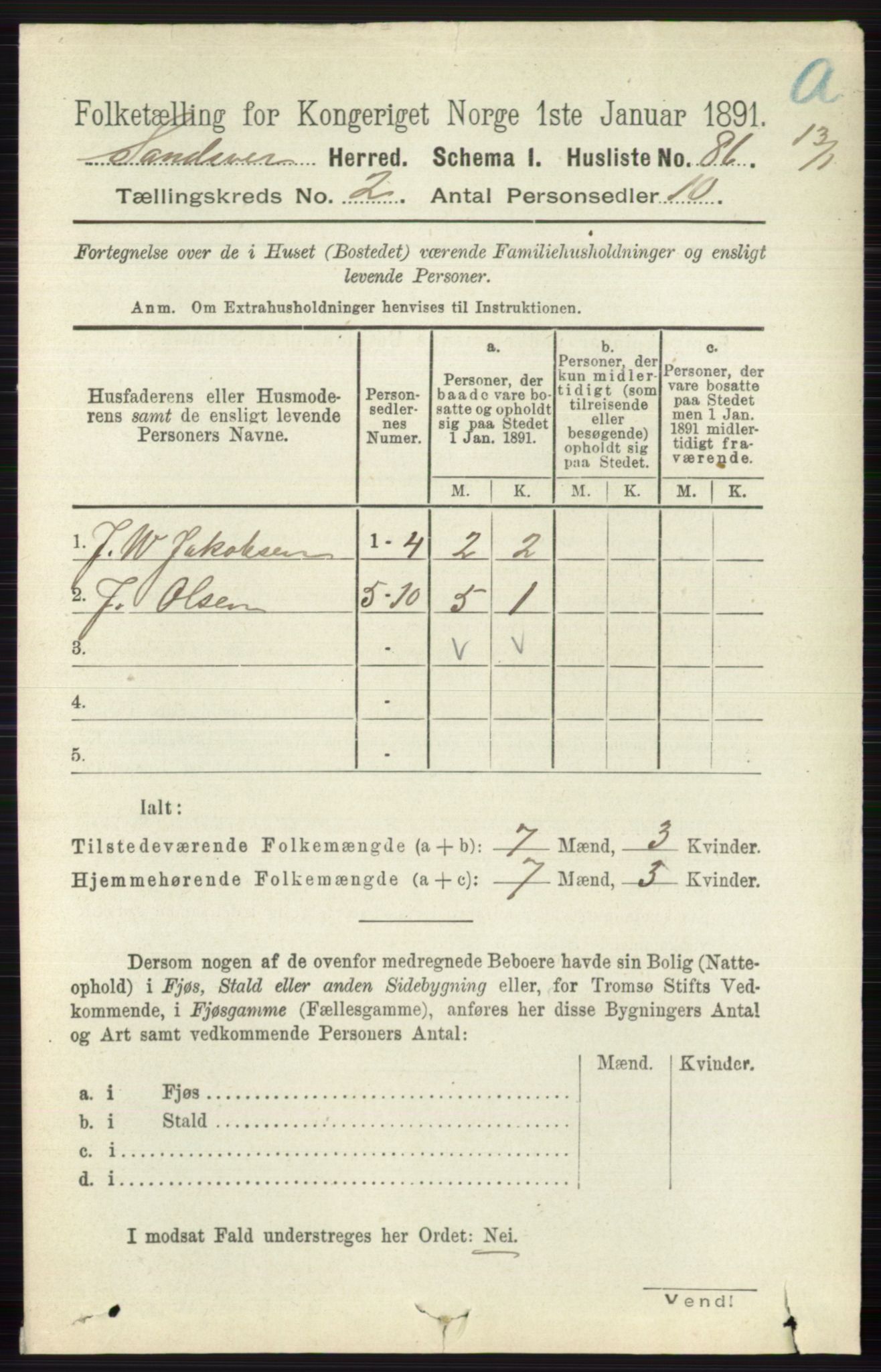 RA, 1891 census for 0629 Sandsvær, 1891, p. 677