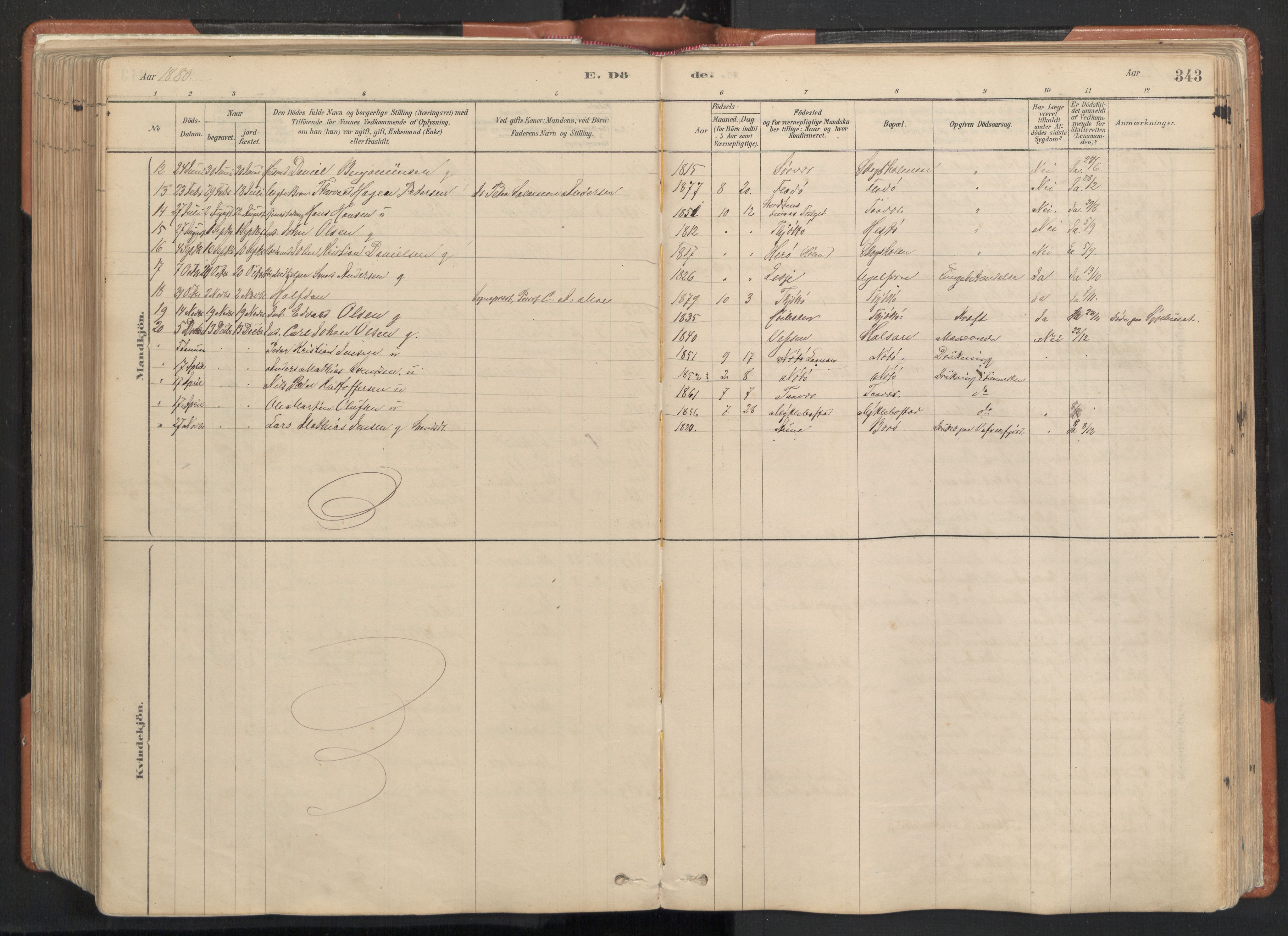 Ministerialprotokoller, klokkerbøker og fødselsregistre - Nordland, AV/SAT-A-1459/817/L0264: Parish register (official) no. 817A04, 1878-1907, p. 343