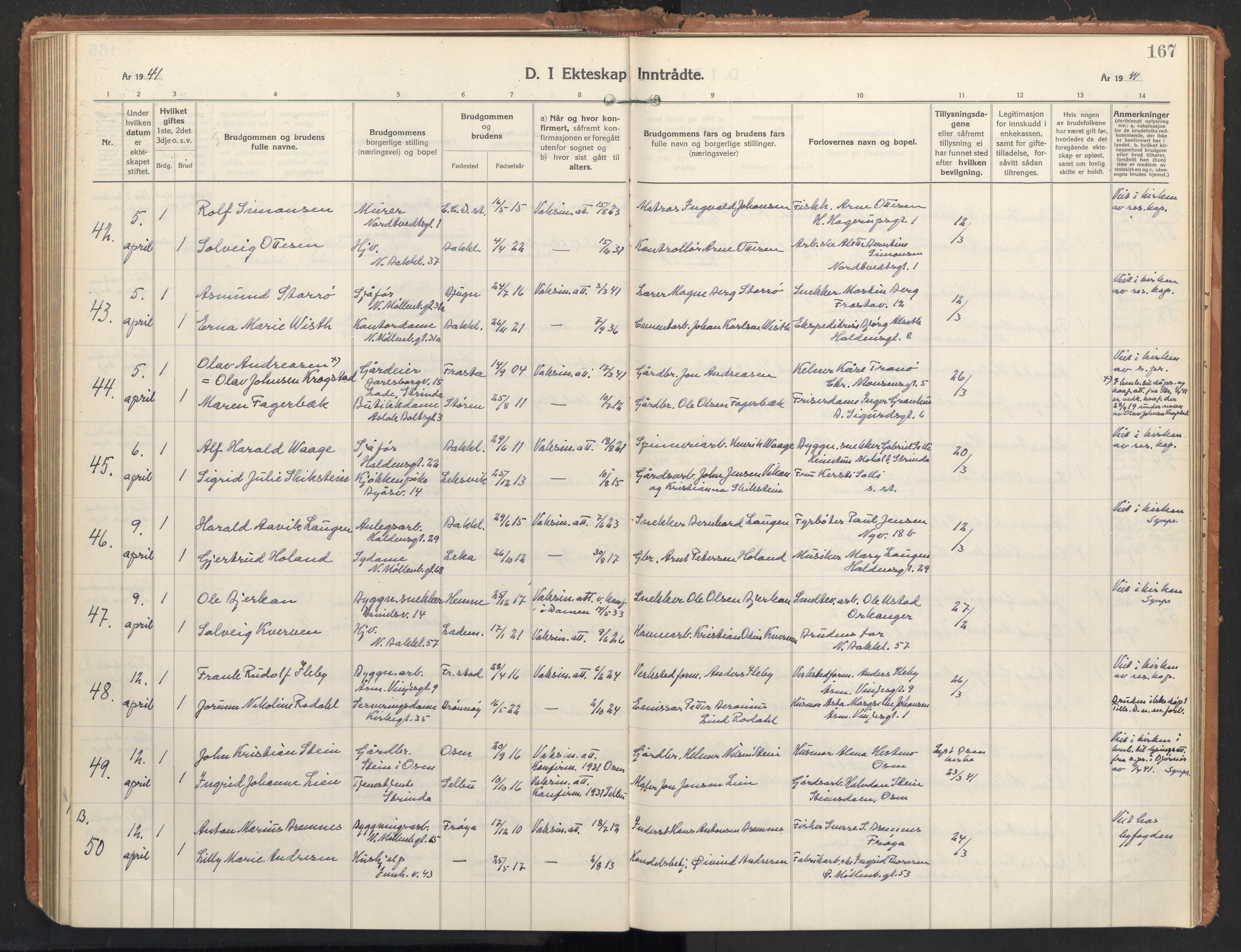 Ministerialprotokoller, klokkerbøker og fødselsregistre - Sør-Trøndelag, AV/SAT-A-1456/604/L0209: Parish register (official) no. 604A29, 1931-1945, p. 167