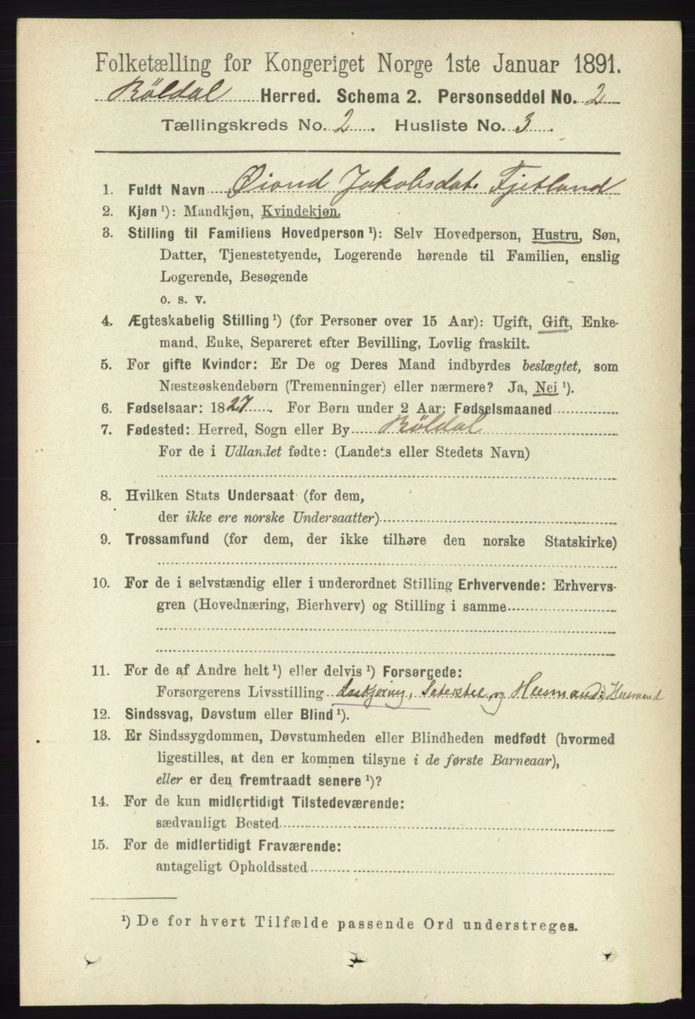 RA, 1891 census for 1229 Røldal, 1891, p. 536