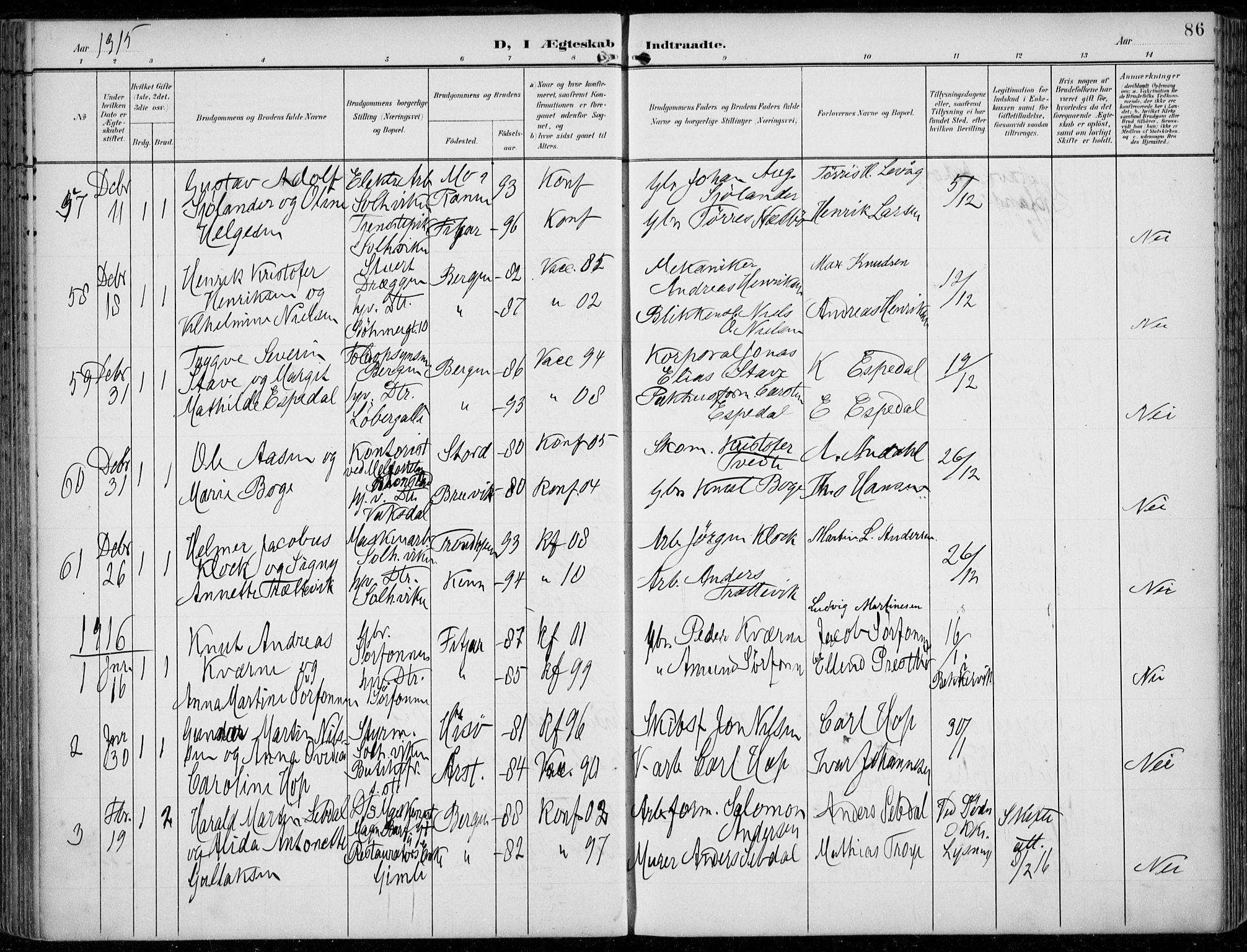 Årstad Sokneprestembete, AV/SAB-A-79301/H/Haa/L0009: Parish register (official) no. C 1, 1902-1918, p. 86