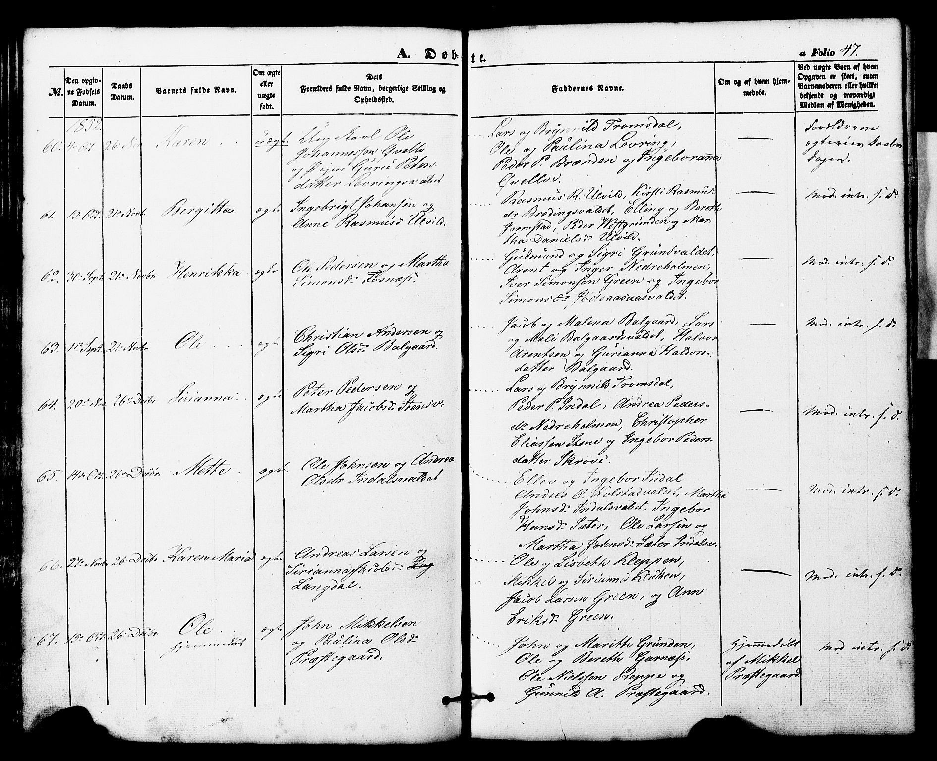 Ministerialprotokoller, klokkerbøker og fødselsregistre - Nord-Trøndelag, SAT/A-1458/724/L0268: Parish register (copy) no. 724C04, 1846-1878, p. 47
