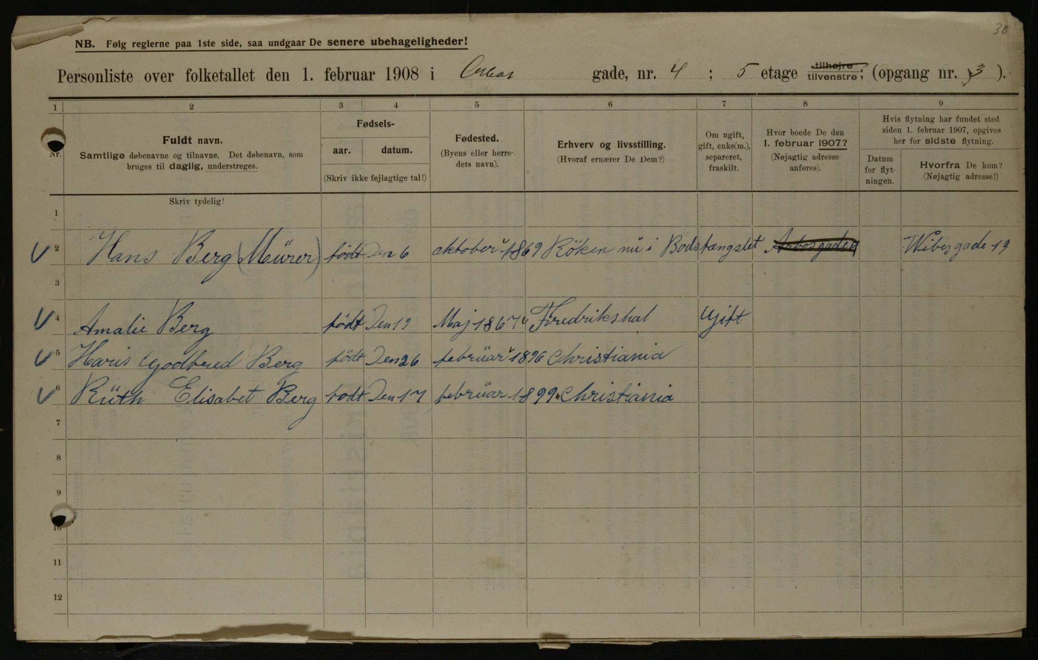 OBA, Municipal Census 1908 for Kristiania, 1908, p. 2114