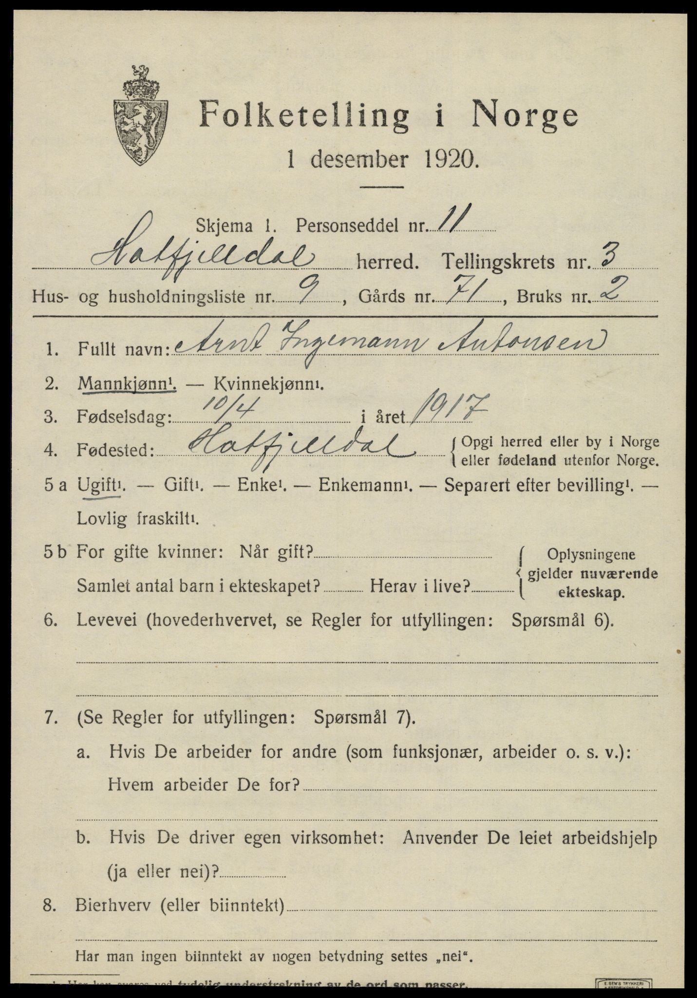 SAT, 1920 census for Hattfjelldal, 1920, p. 944