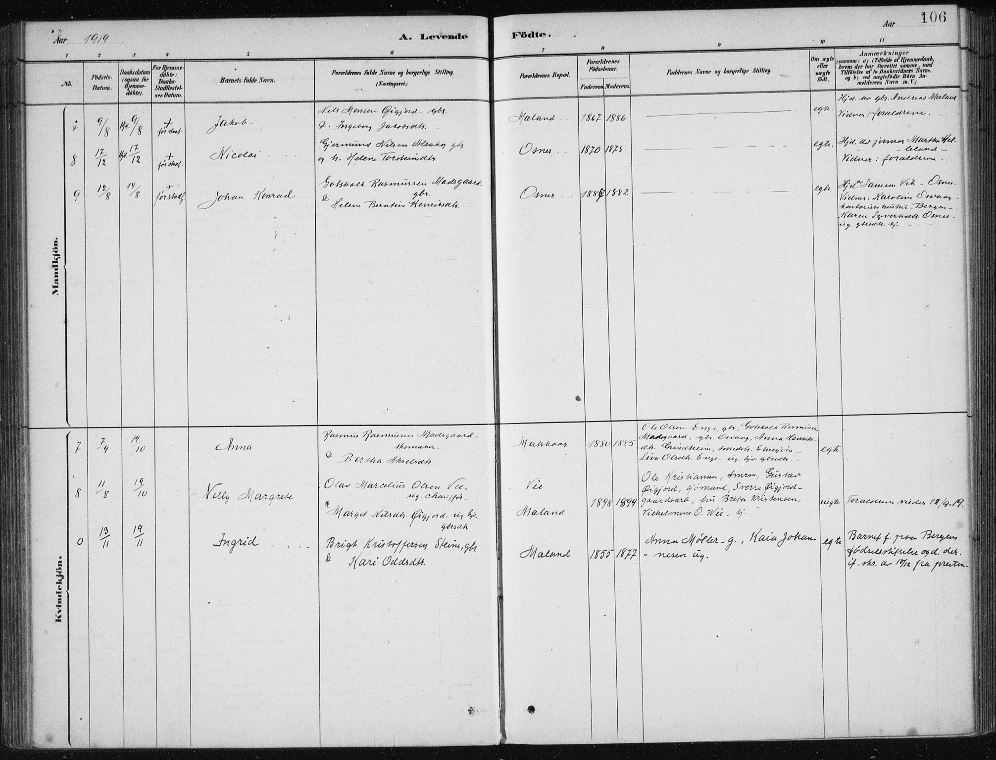 Etne sokneprestembete, SAB/A-75001/H/Haa: Parish register (official) no. C  1, 1879-1919, p. 106