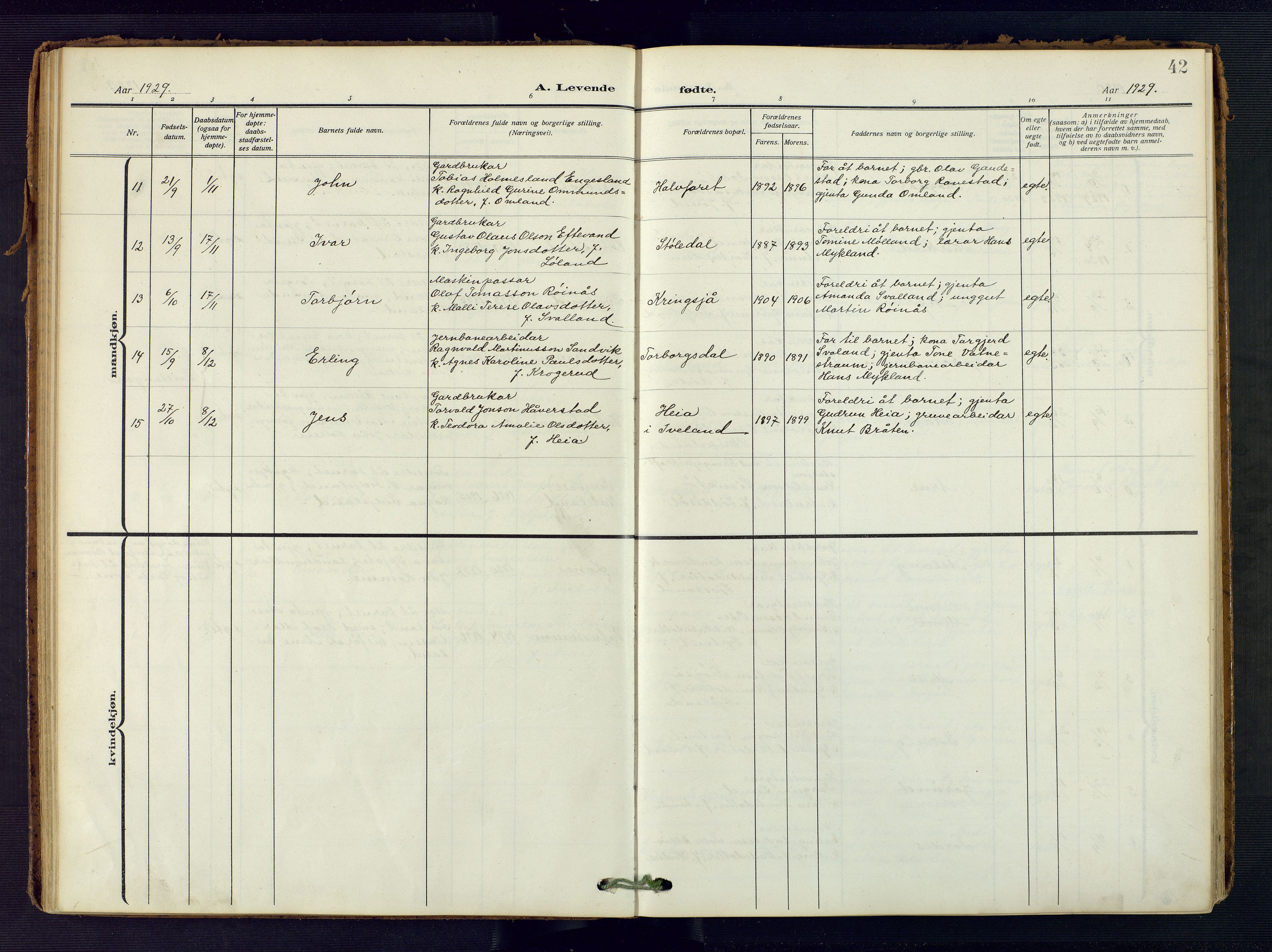 Evje sokneprestkontor, AV/SAK-1111-0008/F/Fa/Fac/L0004: Parish register (official) no. A 4, 1910-1932, p. 42