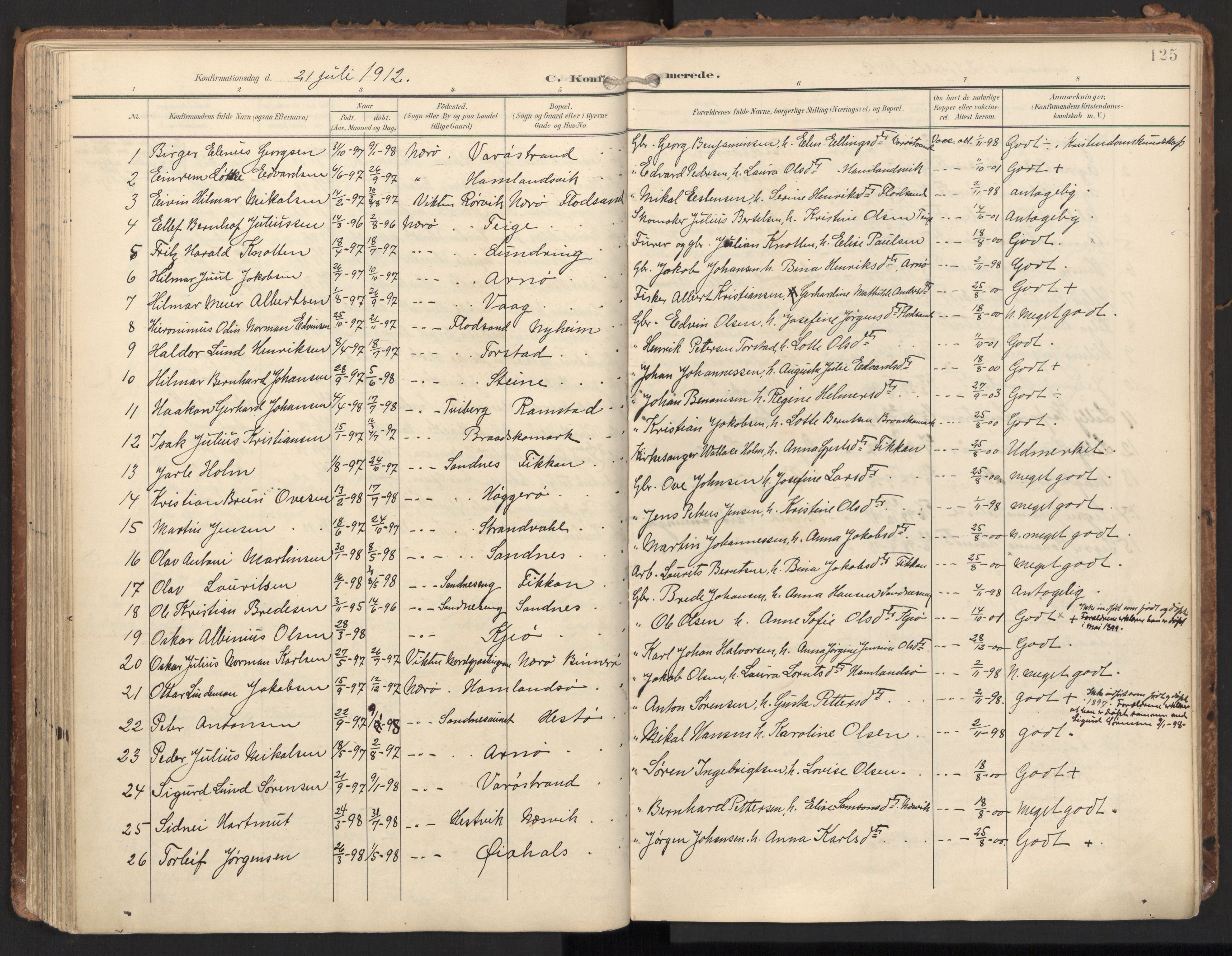 Ministerialprotokoller, klokkerbøker og fødselsregistre - Nord-Trøndelag, SAT/A-1458/784/L0677: Parish register (official) no. 784A12, 1900-1920, p. 125