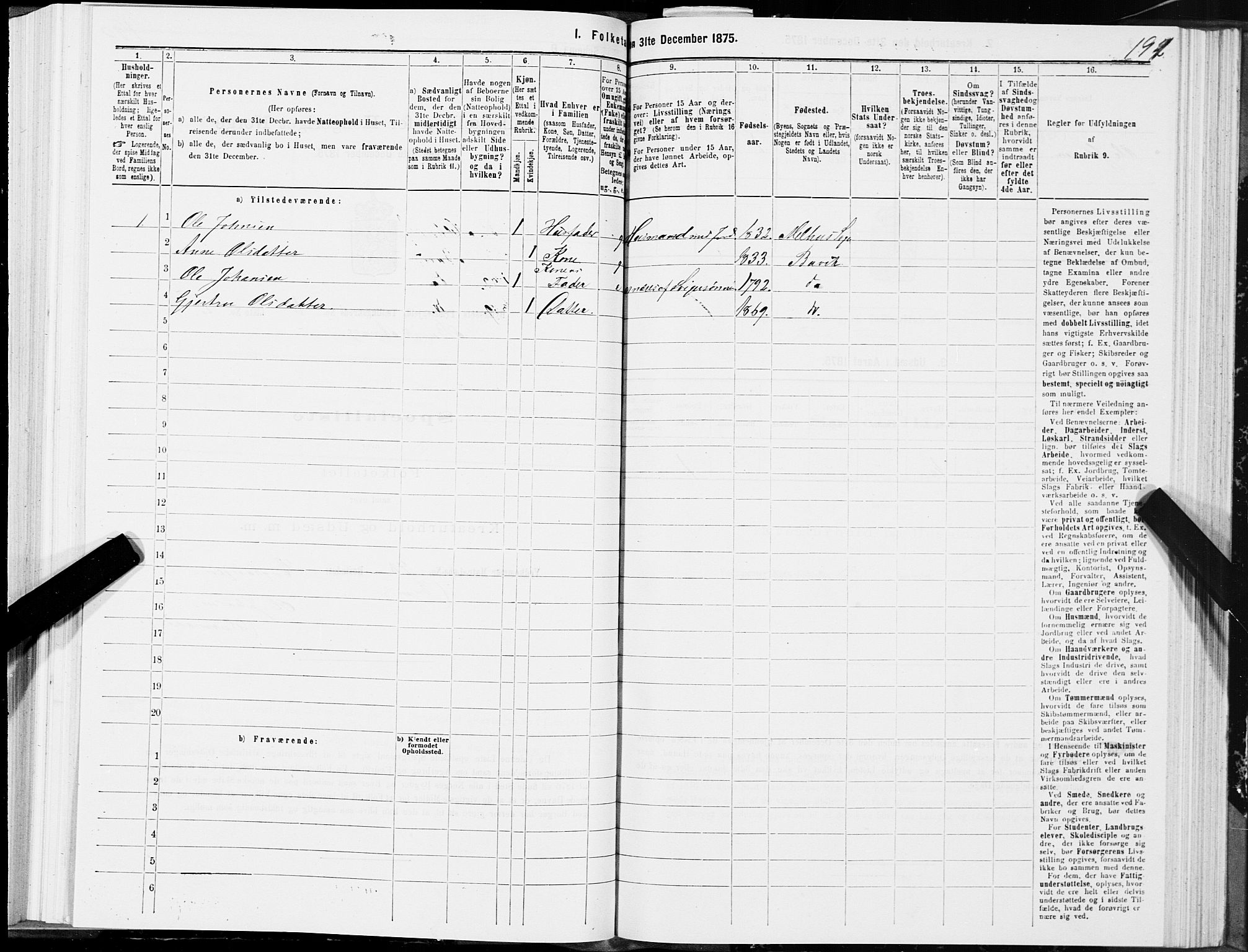 SAT, 1875 census for 1655P Byneset, 1875, p. 3191