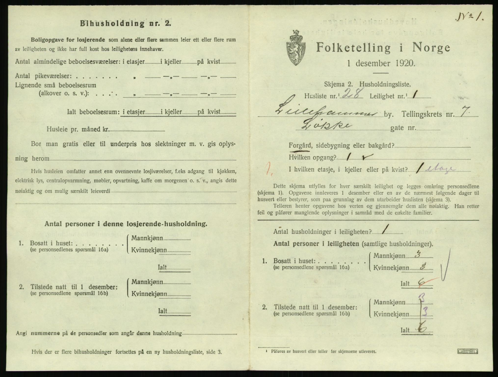 SAH, 1920 census for Lillehammer, 1920, p. 2756