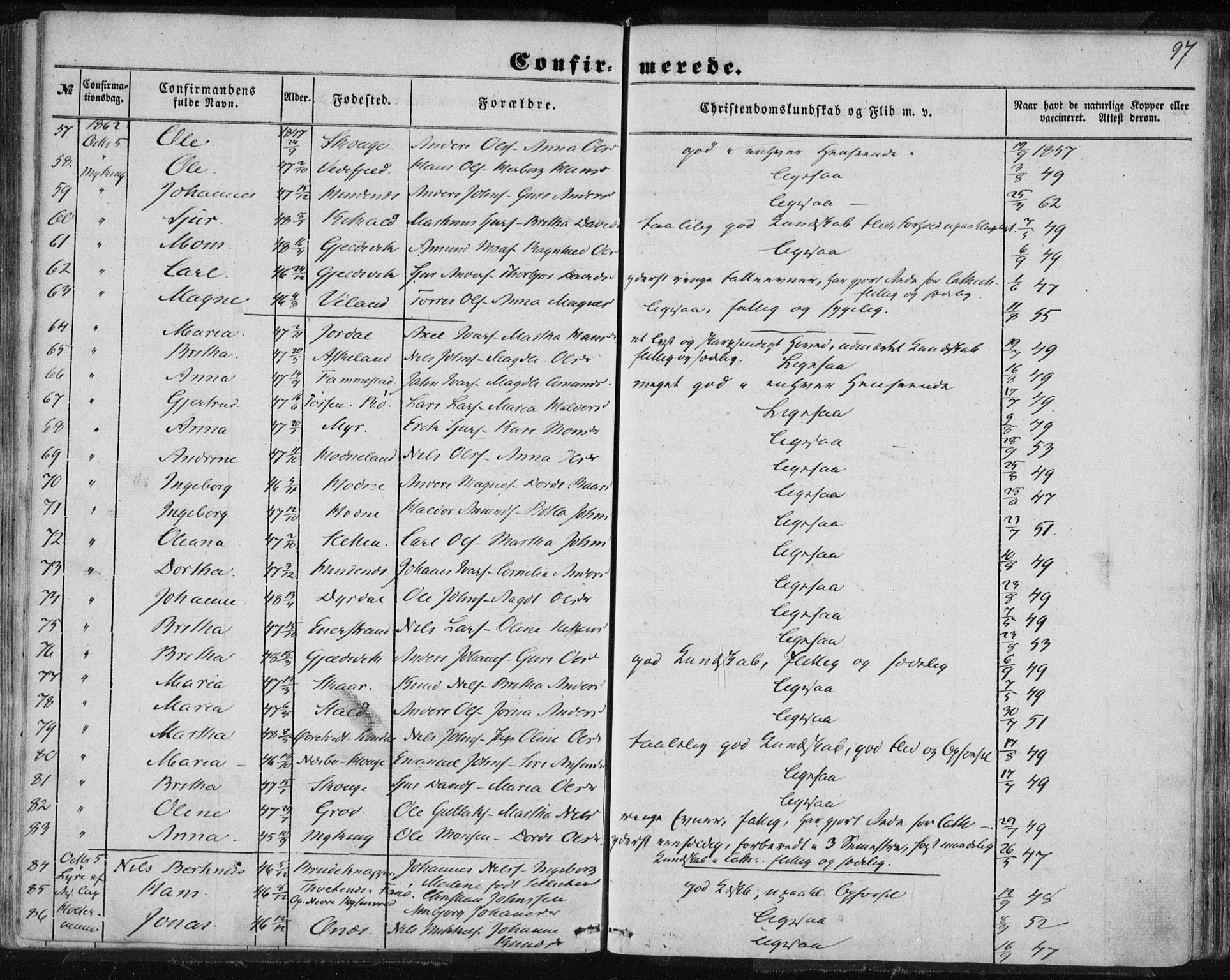 Lindås Sokneprestembete, AV/SAB-A-76701/H/Haa/Haaa/L0013: Parish register (official) no. A 13, 1848-1862, p. 97