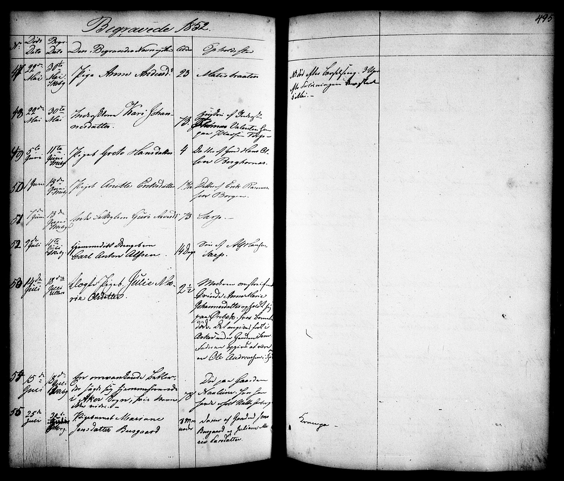 Skjeberg prestekontor Kirkebøker, AV/SAO-A-10923/F/Fa/L0006: Parish register (official) no. I 6, 1846-1858, p. 495