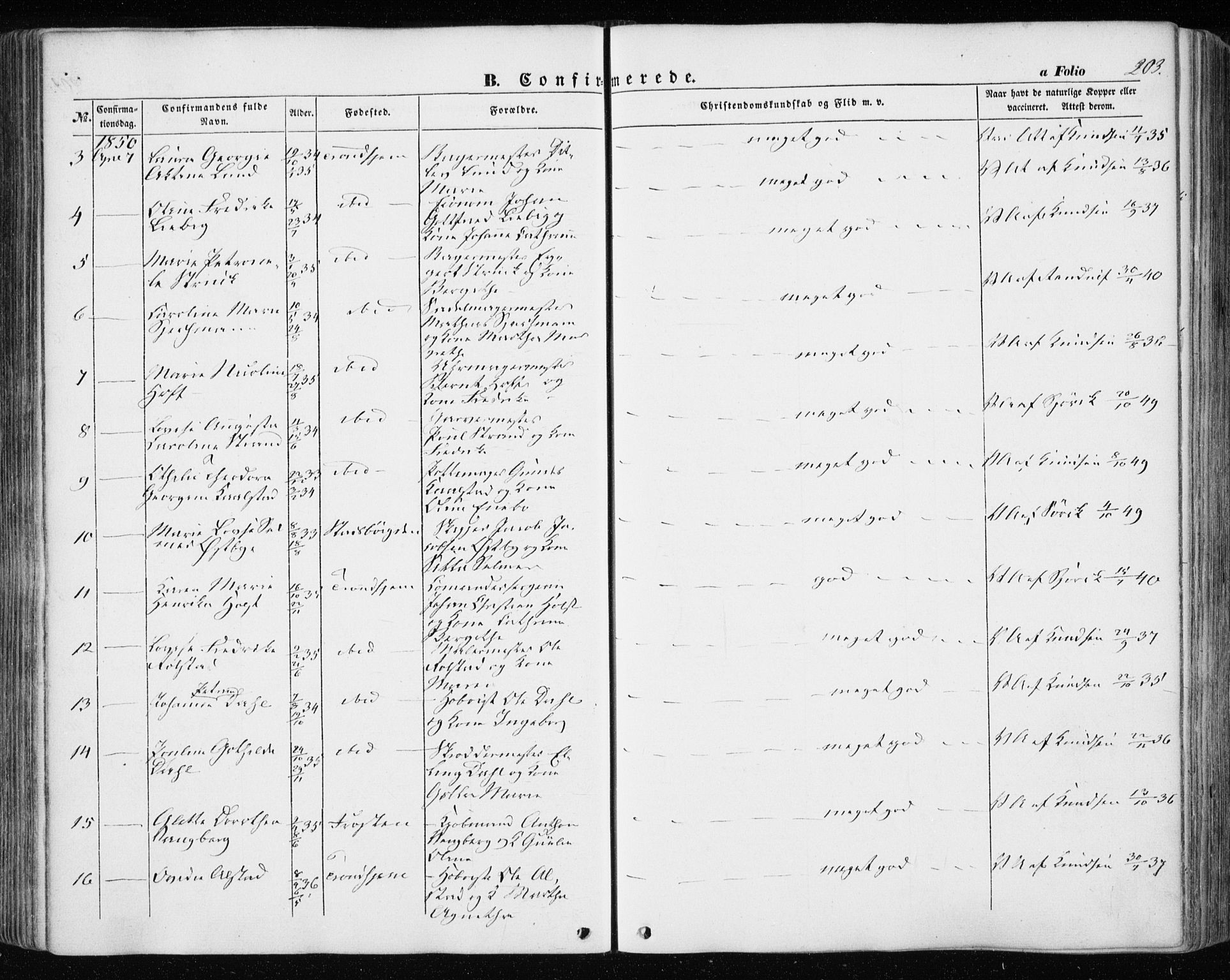 Ministerialprotokoller, klokkerbøker og fødselsregistre - Sør-Trøndelag, SAT/A-1456/601/L0051: Parish register (official) no. 601A19, 1848-1857, p. 203