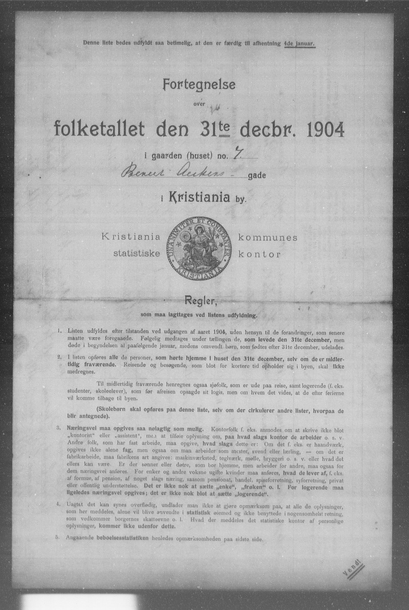 OBA, Municipal Census 1904 for Kristiania, 1904, p. 1044