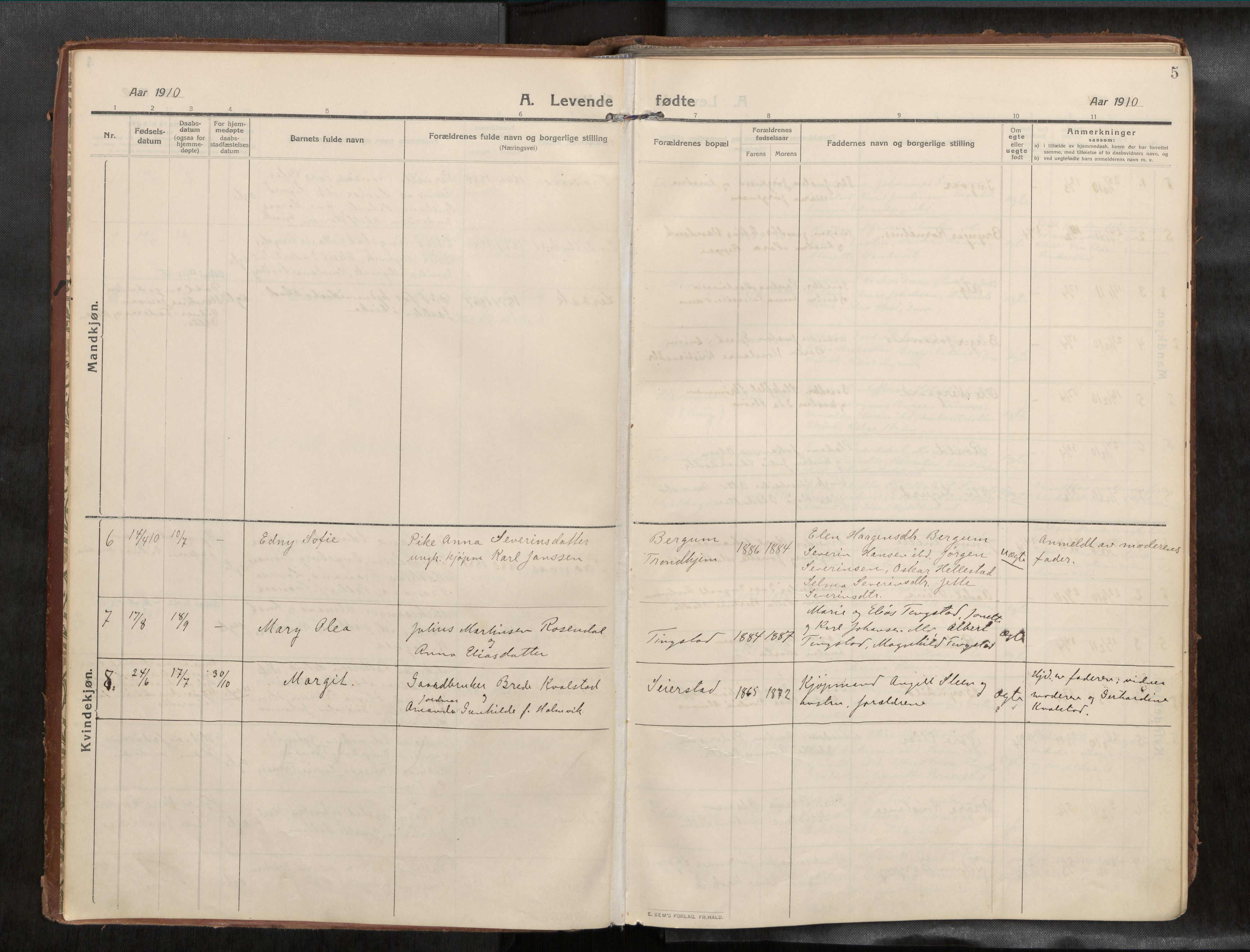 Ministerialprotokoller, klokkerbøker og fødselsregistre - Nord-Trøndelag, SAT/A-1458/773/L0624a: Parish register (official) no. 773A16, 1910-1936, p. 5