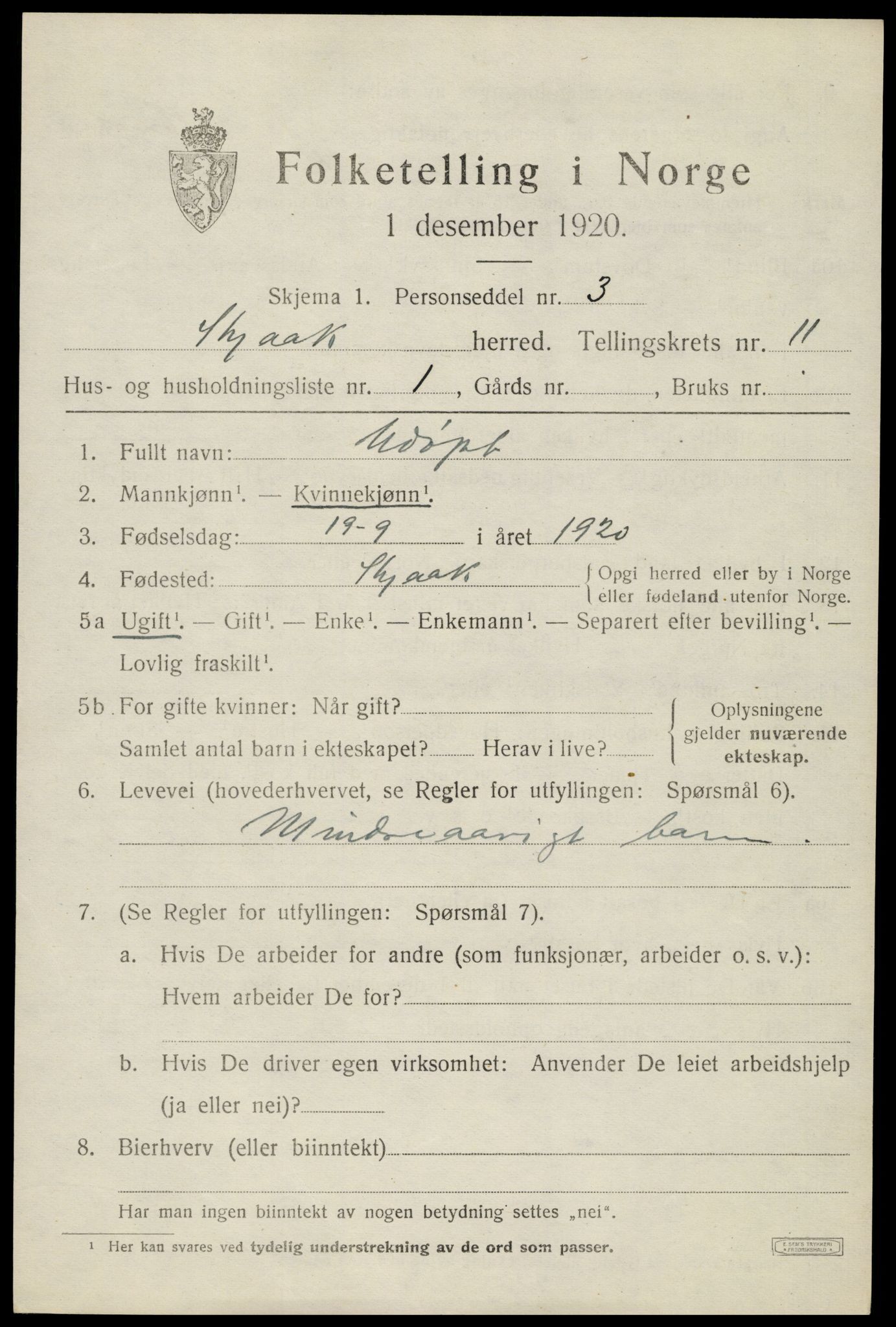 SAH, 1920 census for Skjåk, 1920, p. 4940