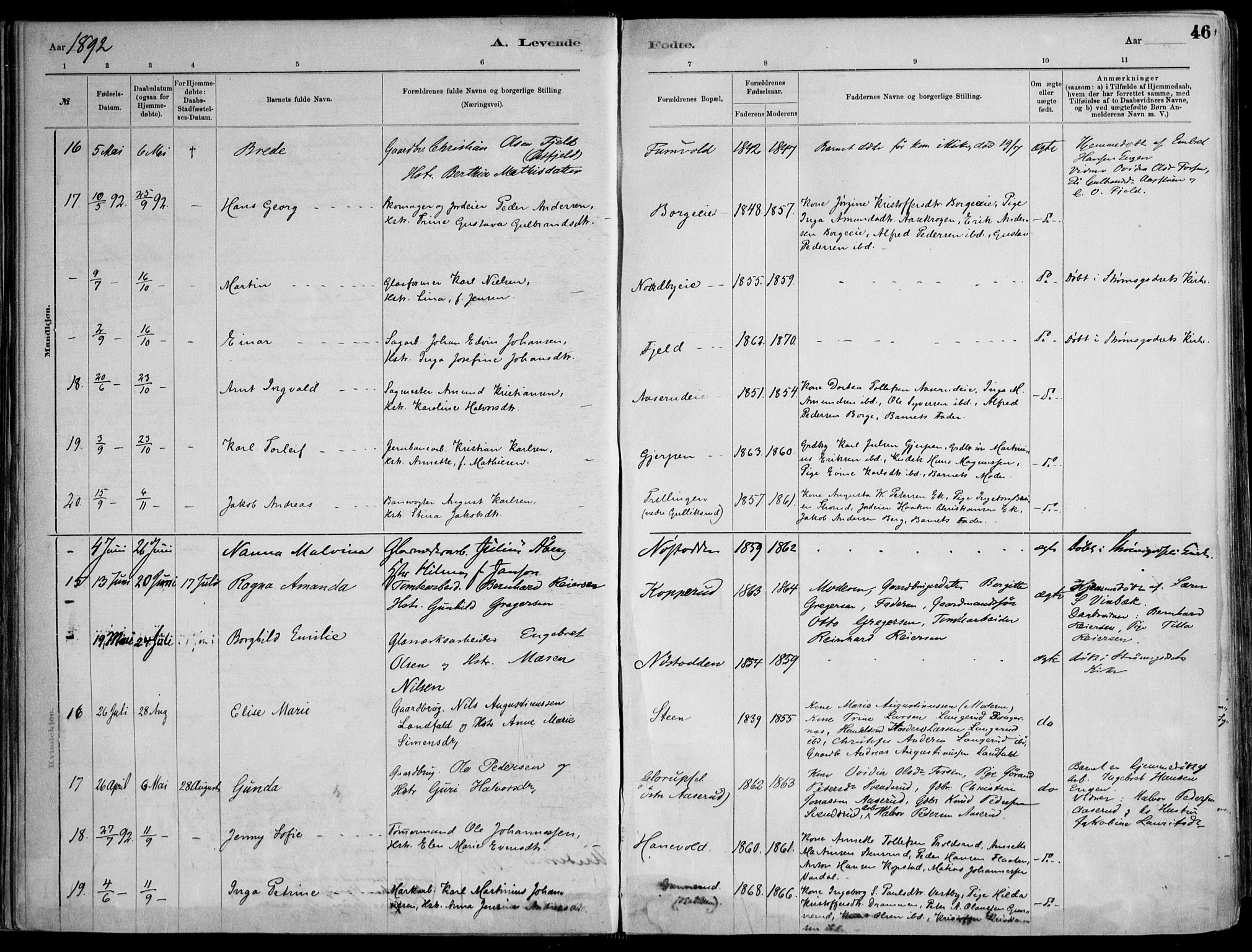 Skoger kirkebøker, AV/SAKO-A-59/F/Fa/L0006: Parish register (official) no. I 6, 1885-1910, p. 46