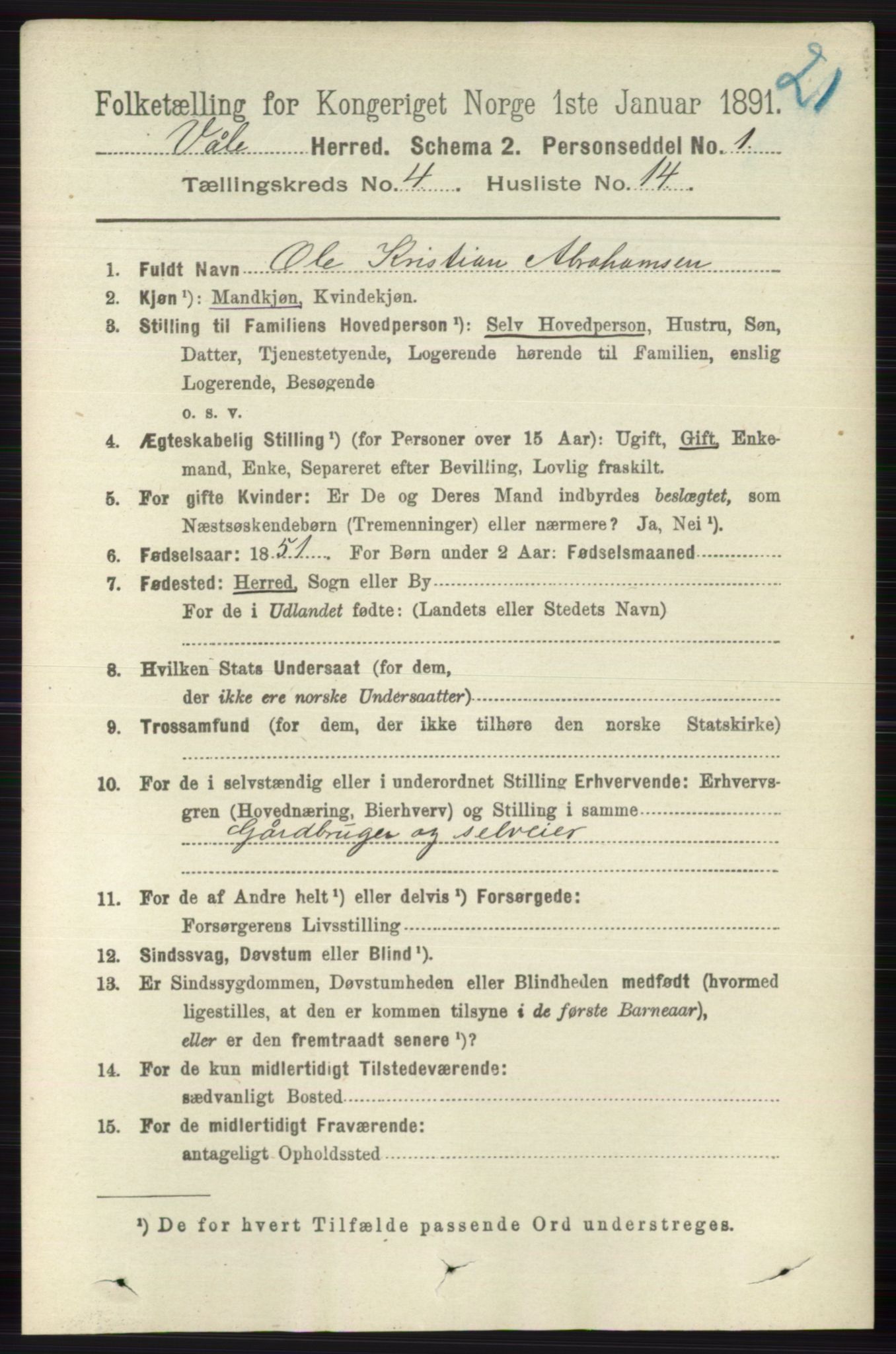 RA, 1891 census for 0716 Våle, 1891, p. 1064