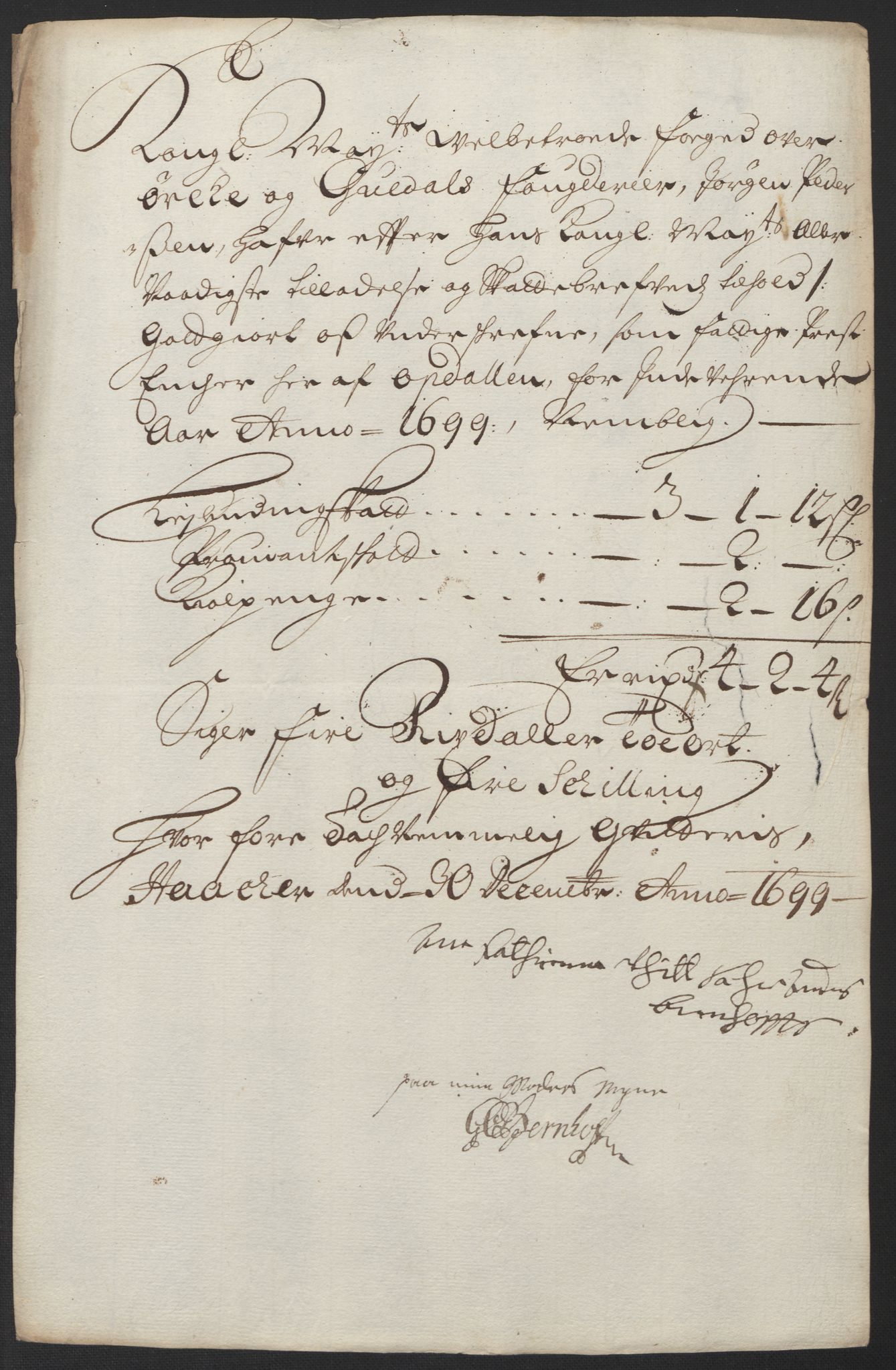 Rentekammeret inntil 1814, Reviderte regnskaper, Fogderegnskap, RA/EA-4092/R60/L3949: Fogderegnskap Orkdal og Gauldal, 1699, p. 168