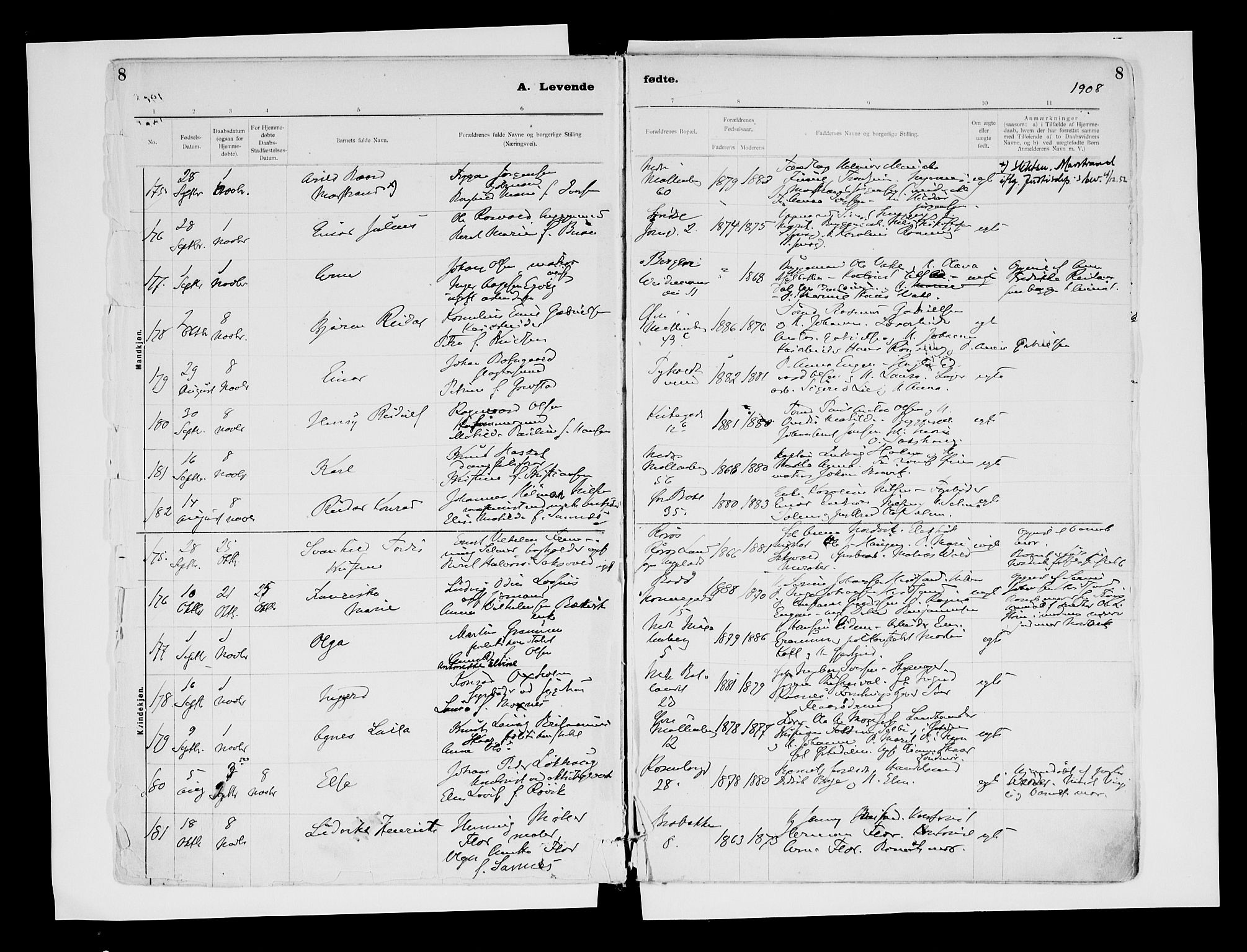 Ministerialprotokoller, klokkerbøker og fødselsregistre - Sør-Trøndelag, AV/SAT-A-1456/604/L0203: Parish register (official) no. 604A23, 1908-1916, p. 8