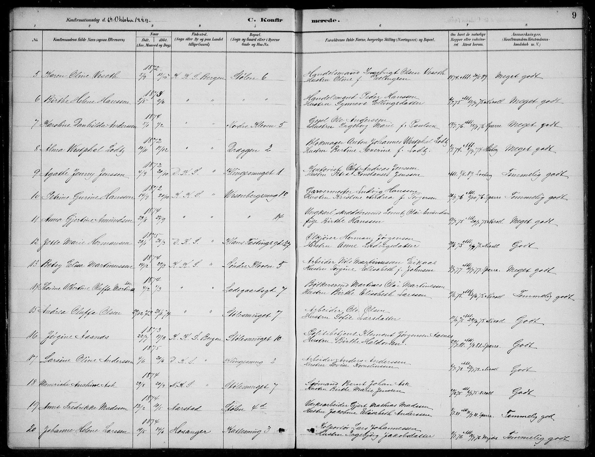 Mariakirken Sokneprestembete, AV/SAB-A-76901/H/Hab/L0008: Parish register (copy) no. A 8, 1889-1908, p. 9